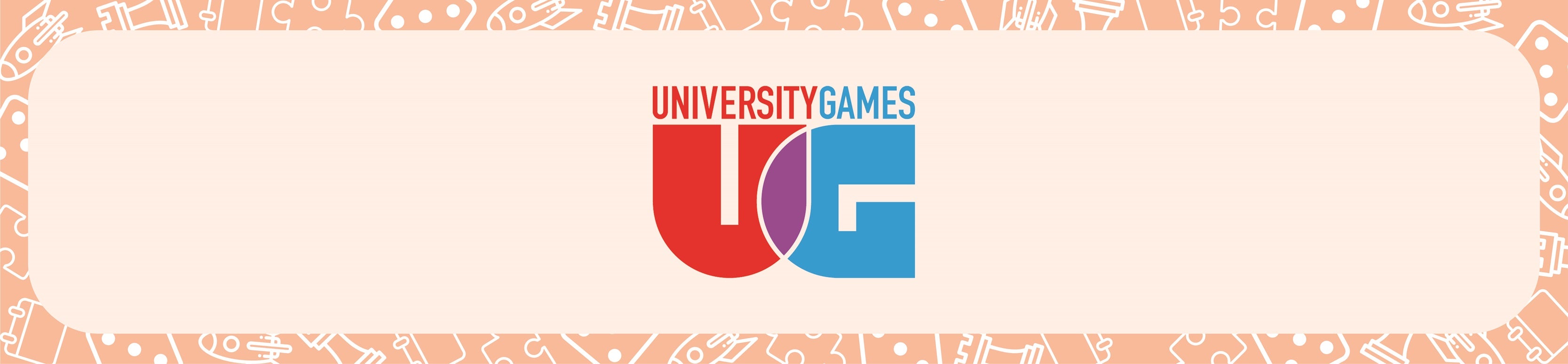 Pale tangerine background with the University Games Company Logo in the centre.