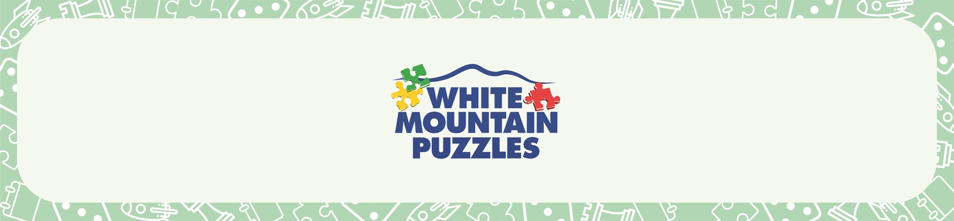 Pale mint green background with the White Mountain Puzzles company logo in the centre.