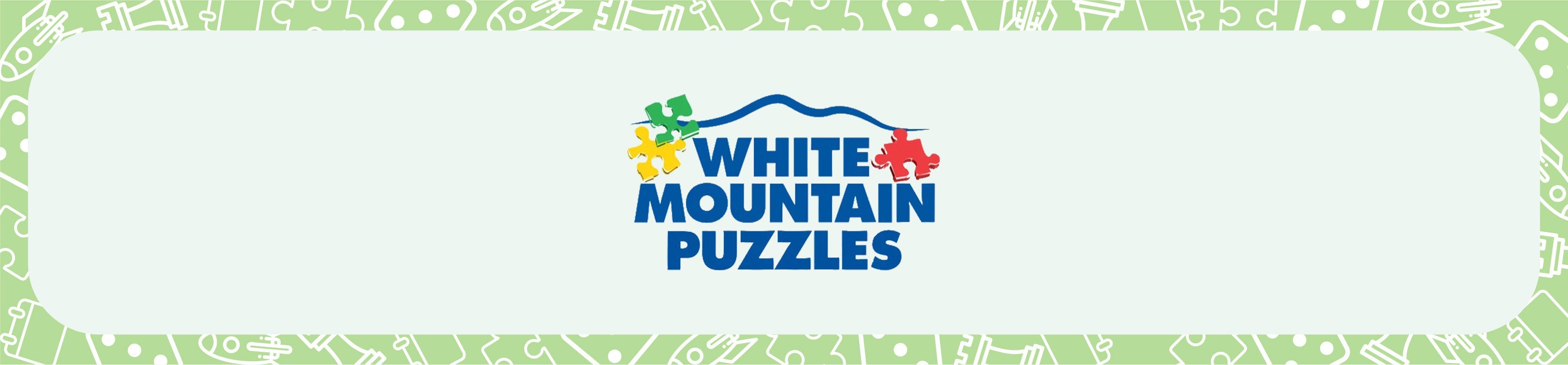 Pale mint green background with the White Mountain Puzzles company logo in the centre.