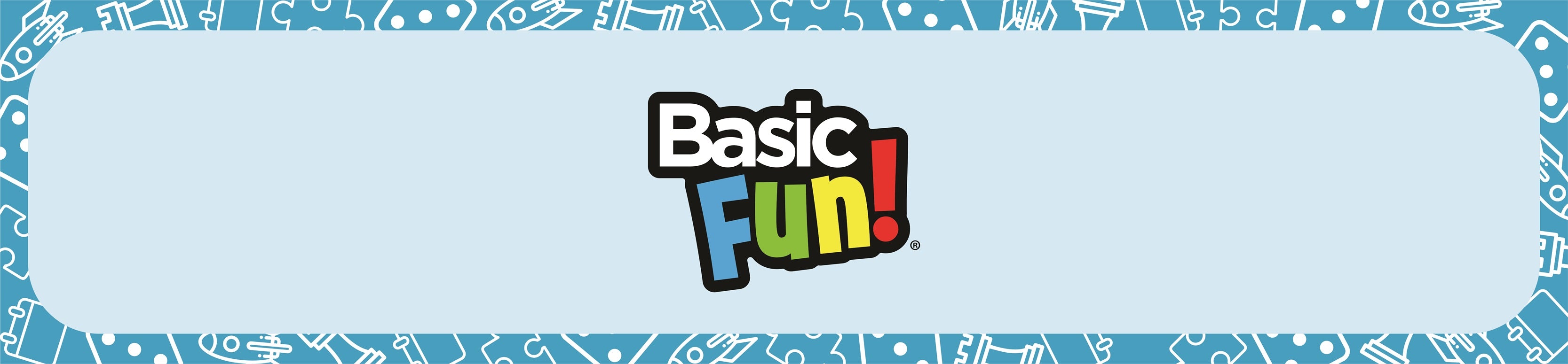 Pale blue background with the Basic Fun! company logo in the centre.