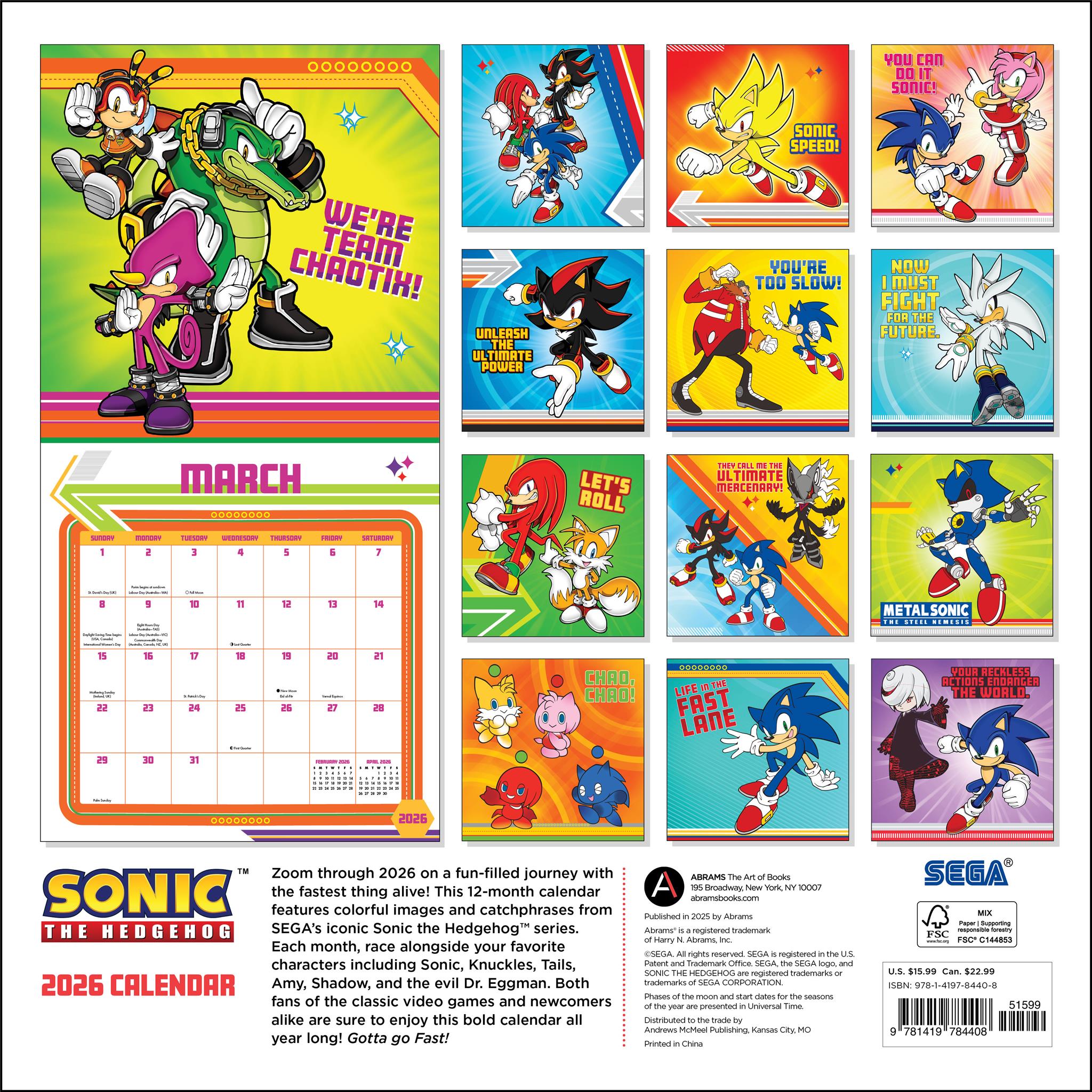 Sonic The Hedgehog 2026 Wall Calendar