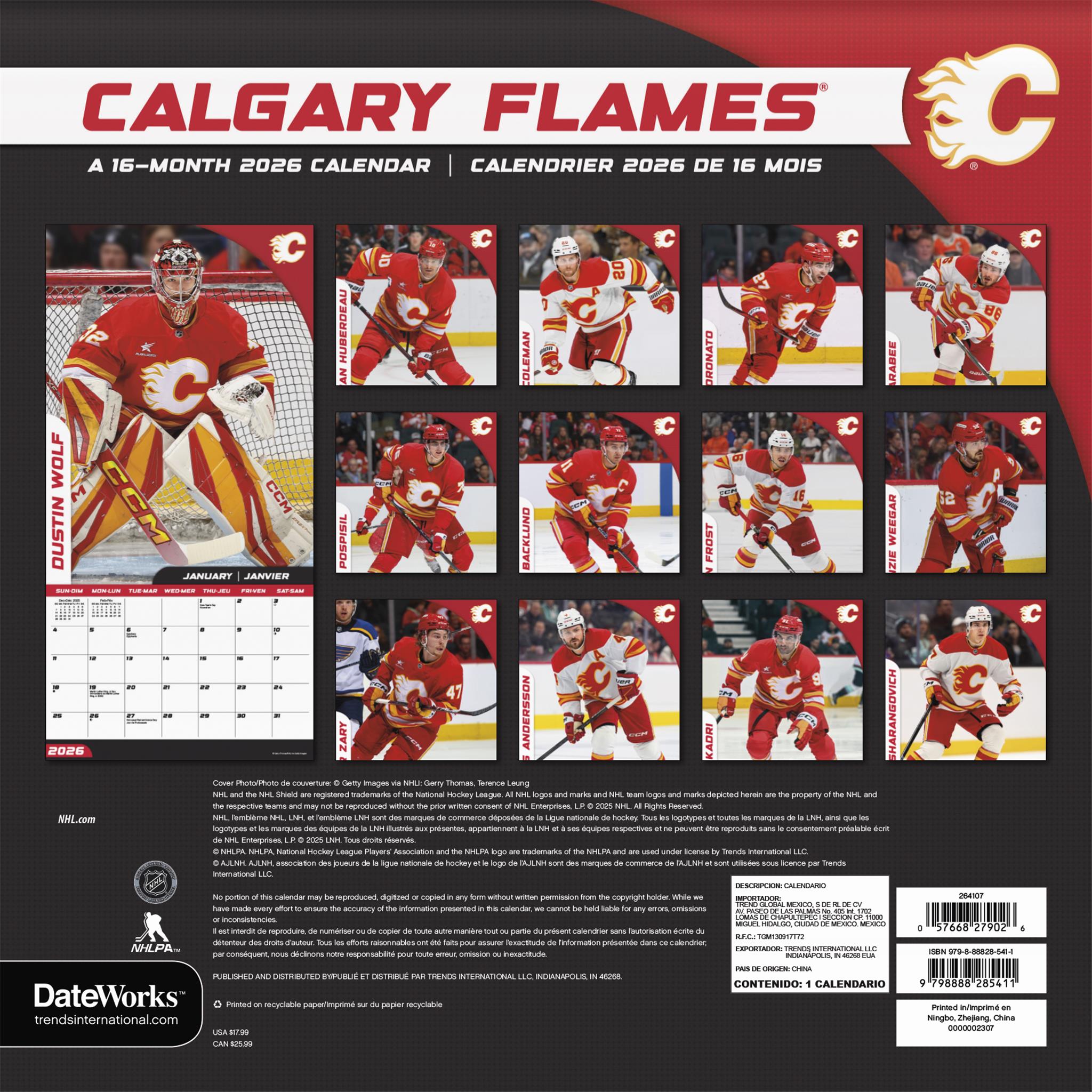 NHL Calgary Flames Bilingual 2026 Wall Calendar
