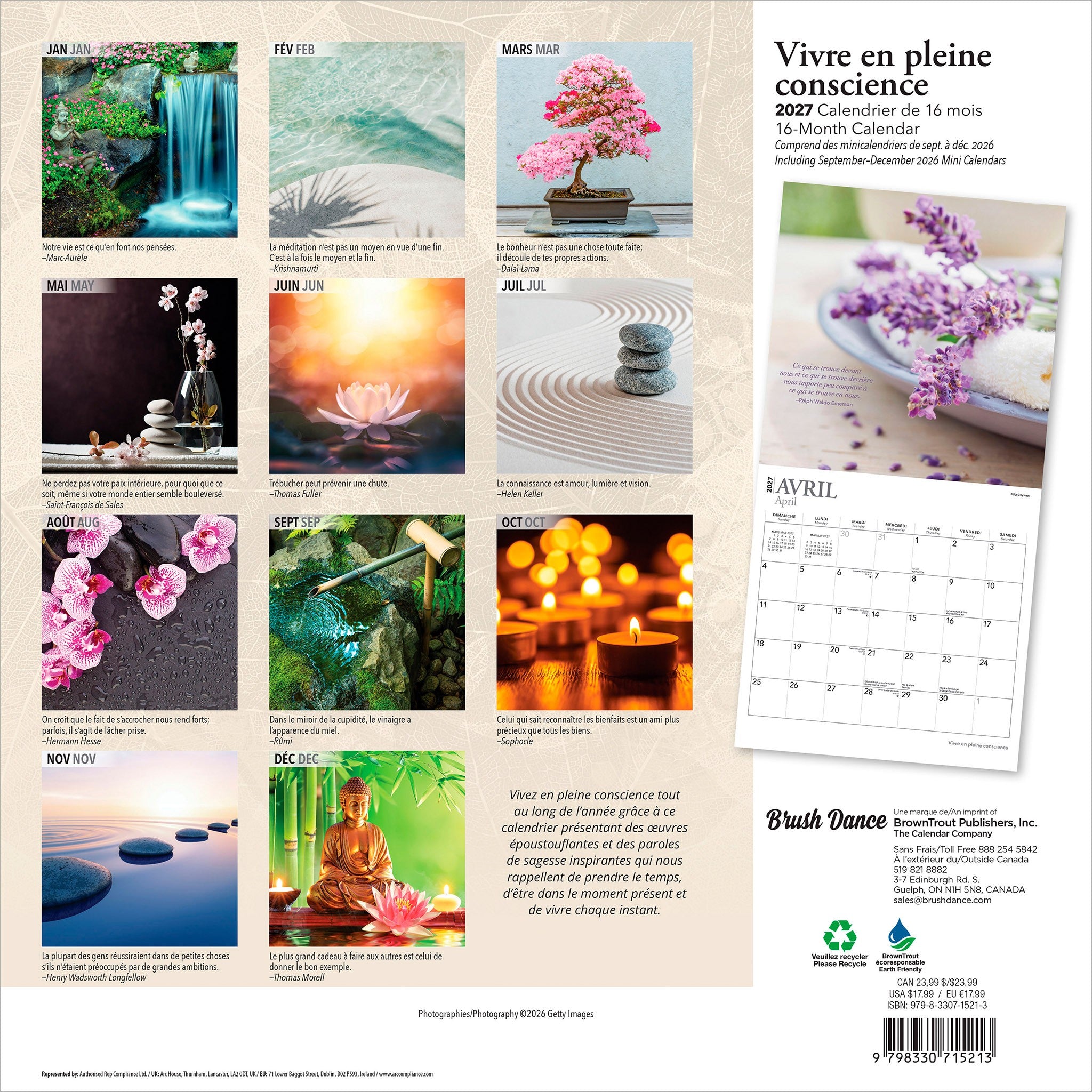 Vivre en pleine conscience 2027 Wall Calendar (French)