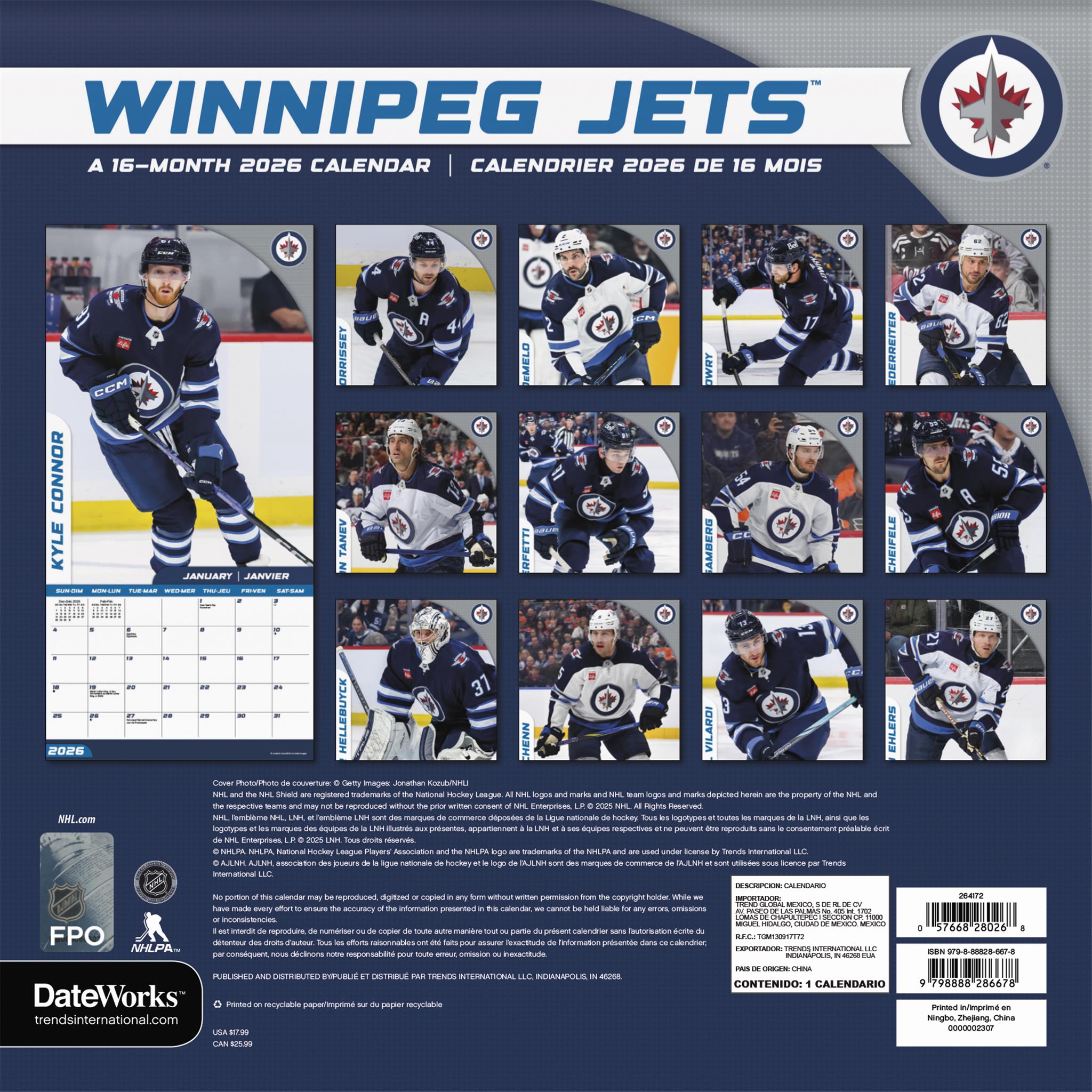 NHL Winnipeg Jets Bilingual 2026 Wall Calendar