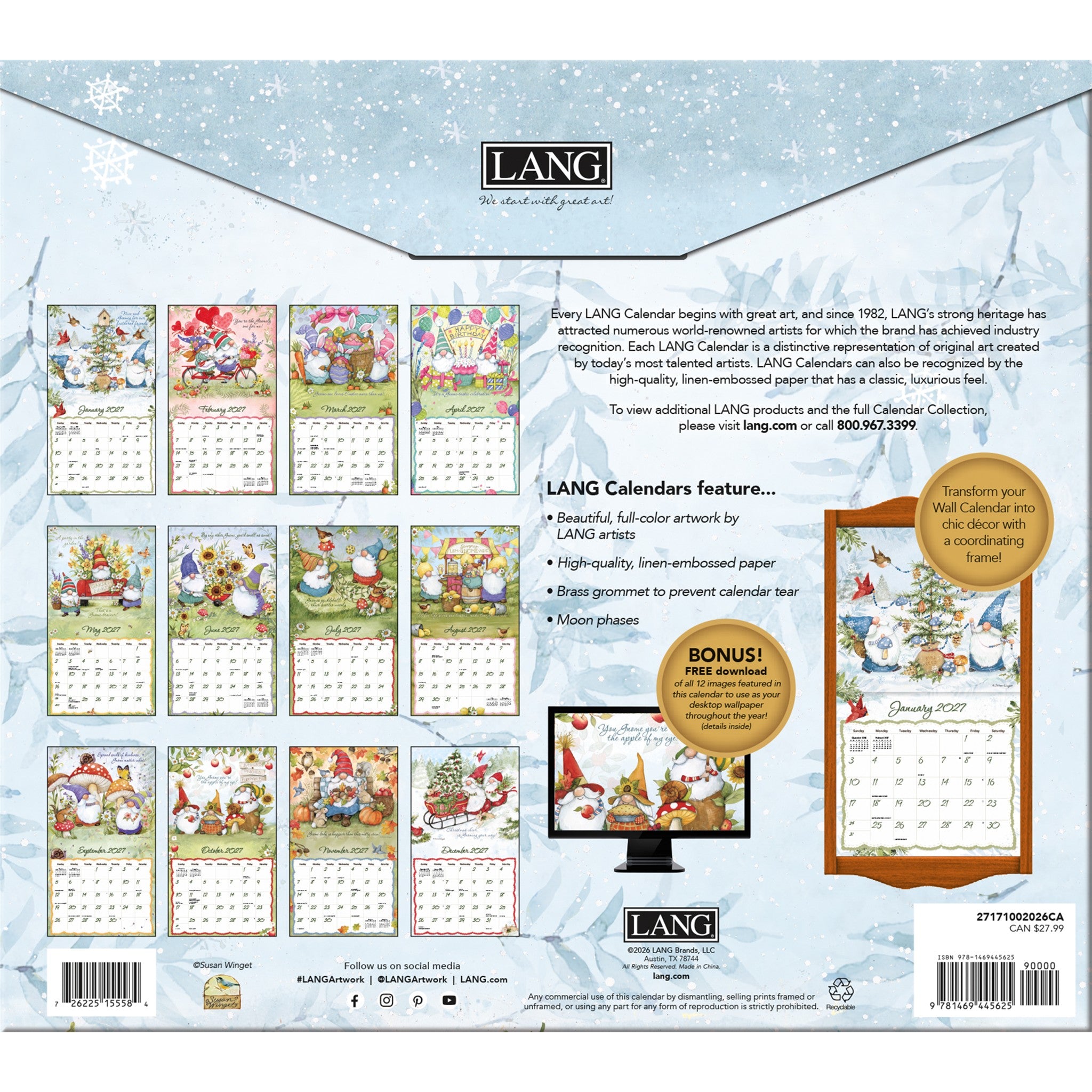 Gnome Sweet Gnome Special Edition with Print 2027 Wall Calendar