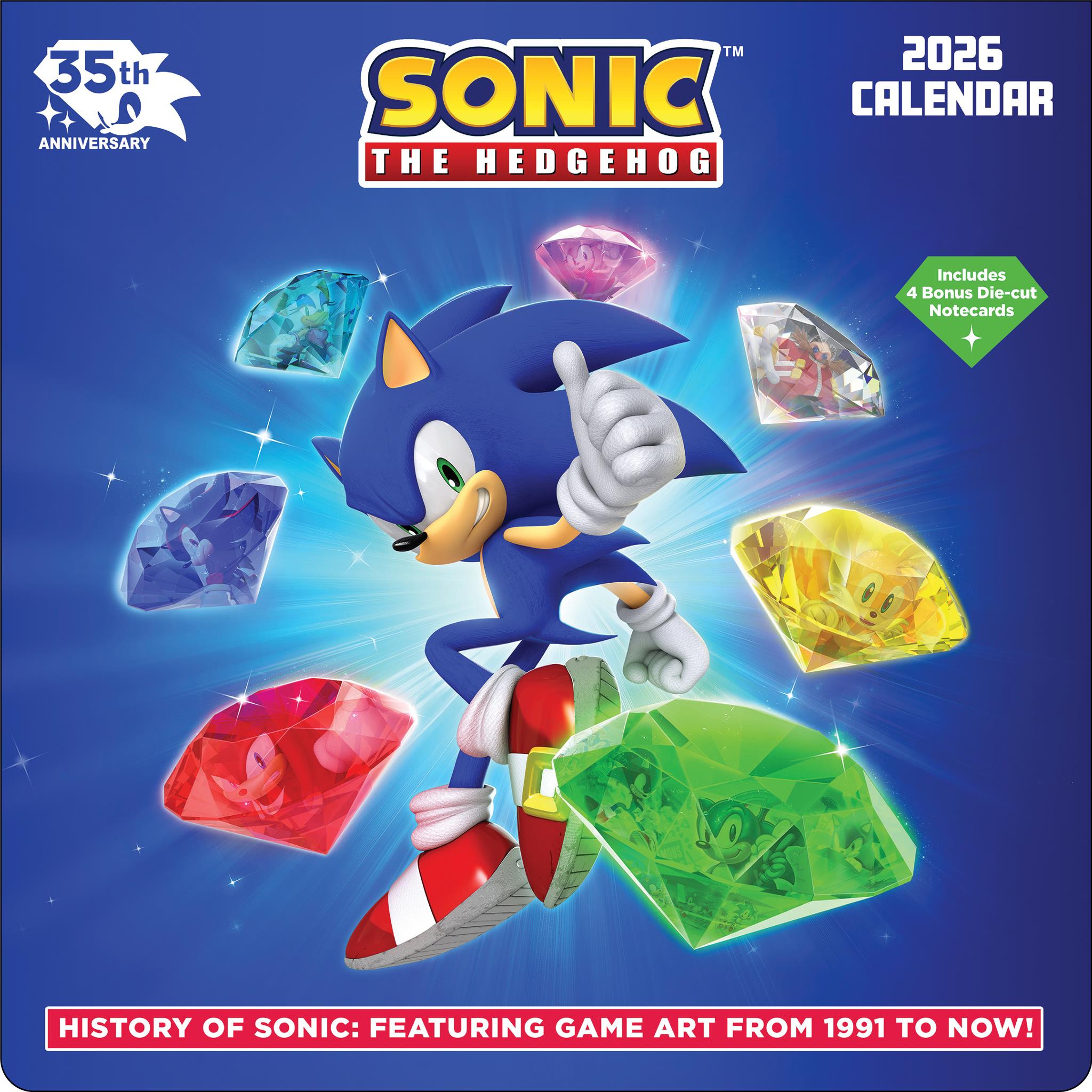 Sonic The Hedgehog 35th Anniversary with Notecards 2026 Deluxe Wall Calendar - Online Only