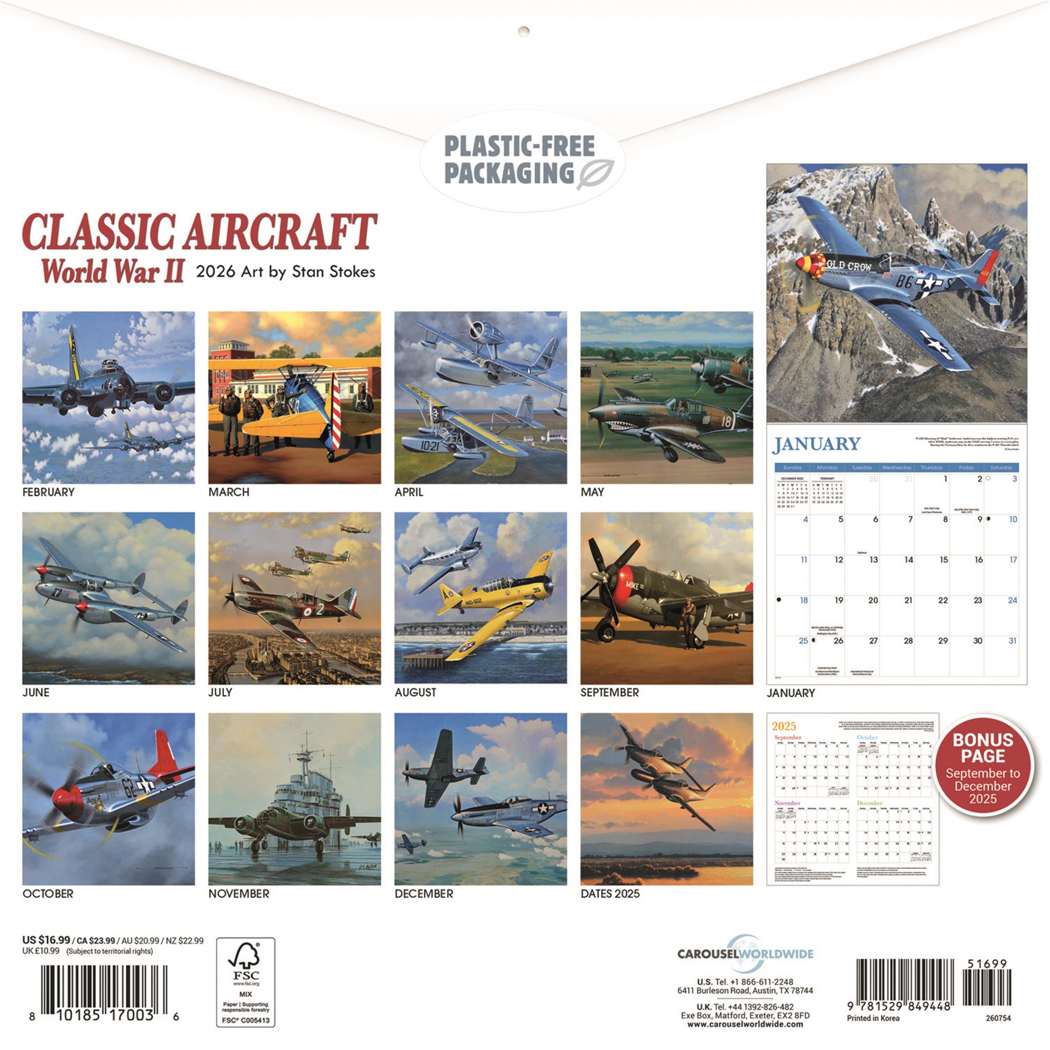 Aircraft Classic WWII 2026 Wall Calendar