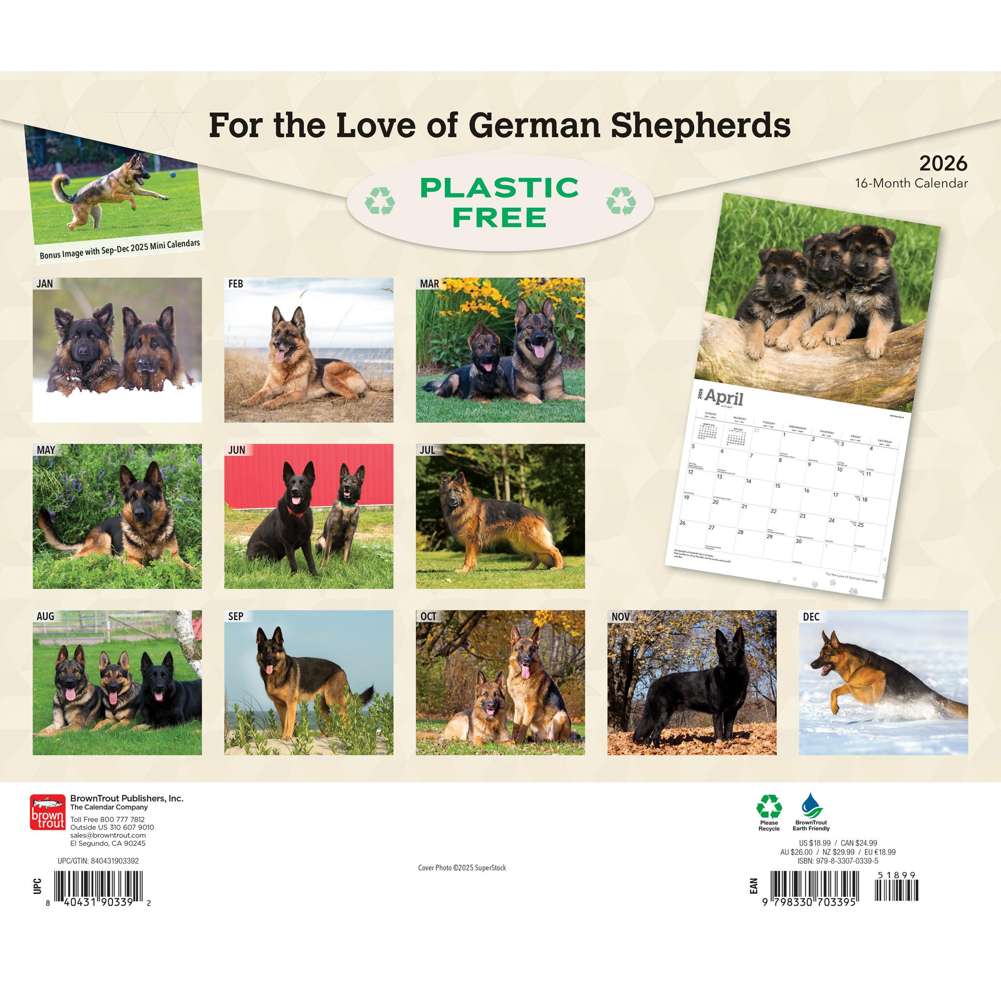 For The Love Of German Shepherds 2026 Wall Calendar - Calendar Club Canada