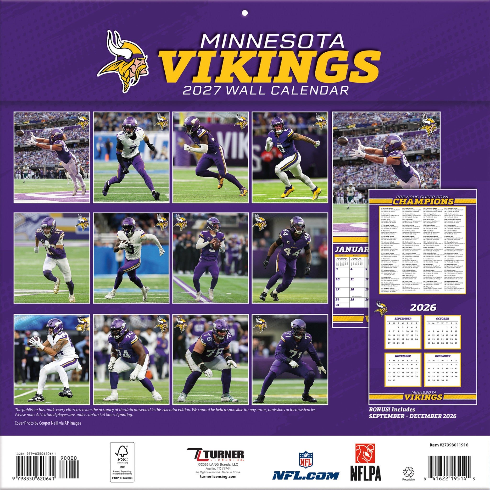 NFL Minnesota Vikings 2027 Wall Calendar