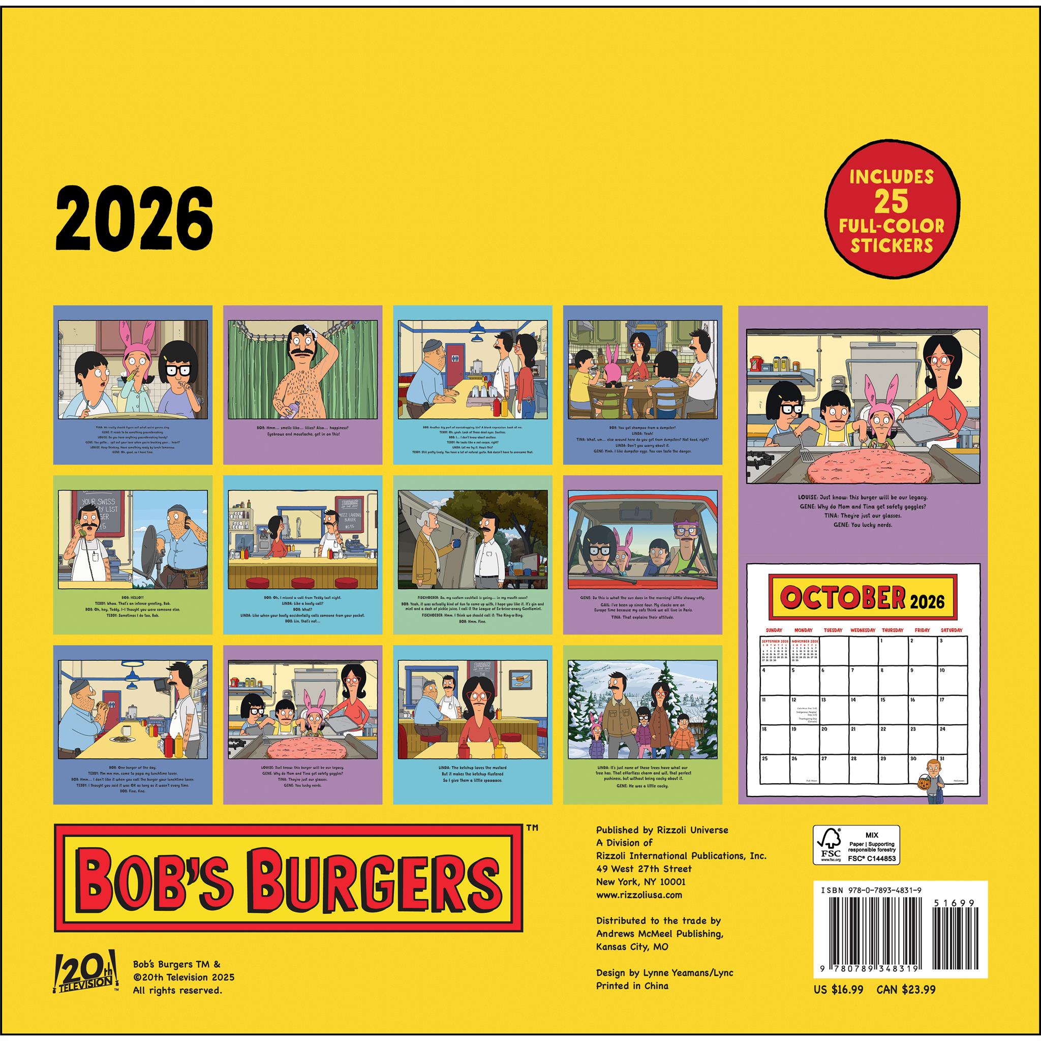 Bob's Burgers 2026 Wall Calendar