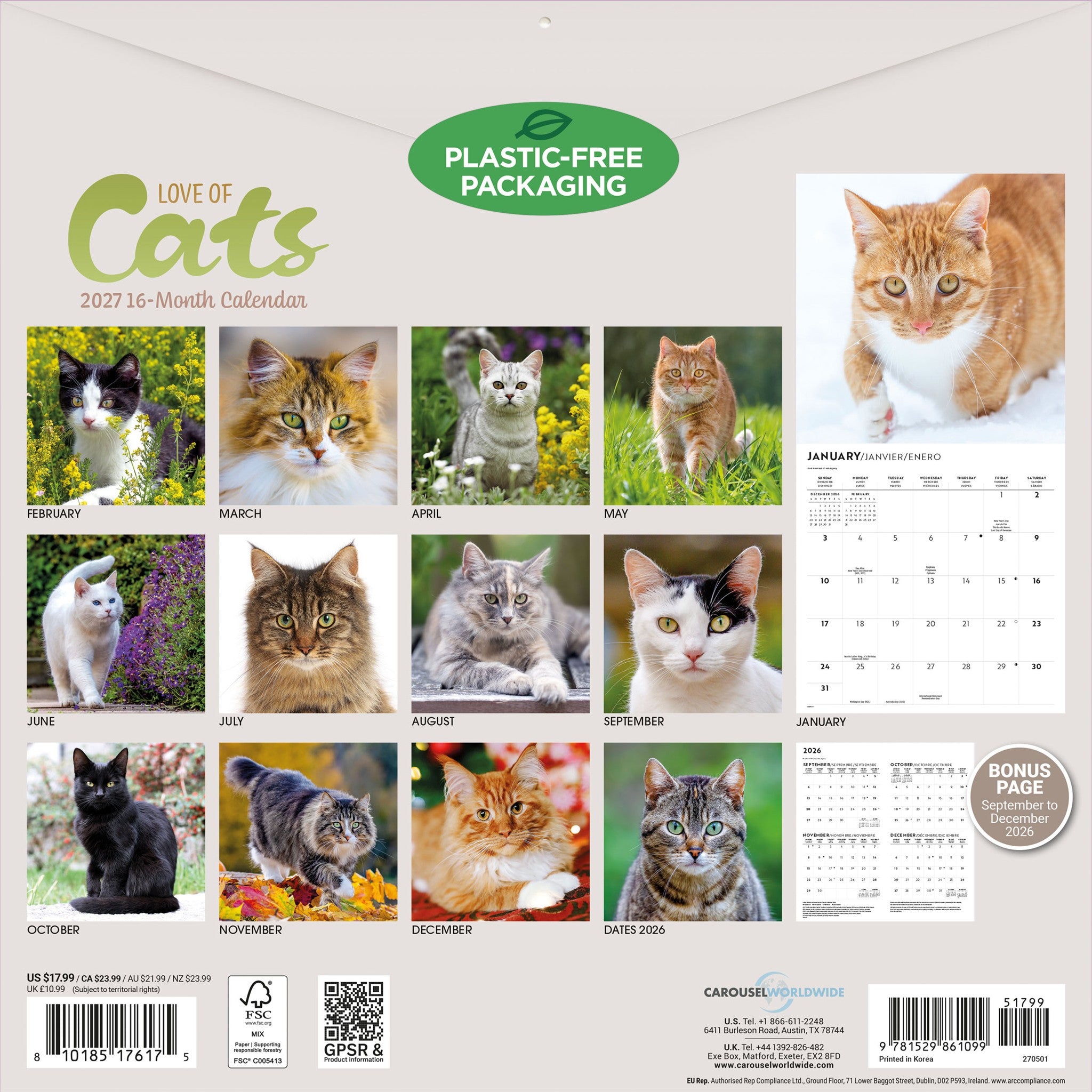 Love of Cats 2027 Wall Calendar