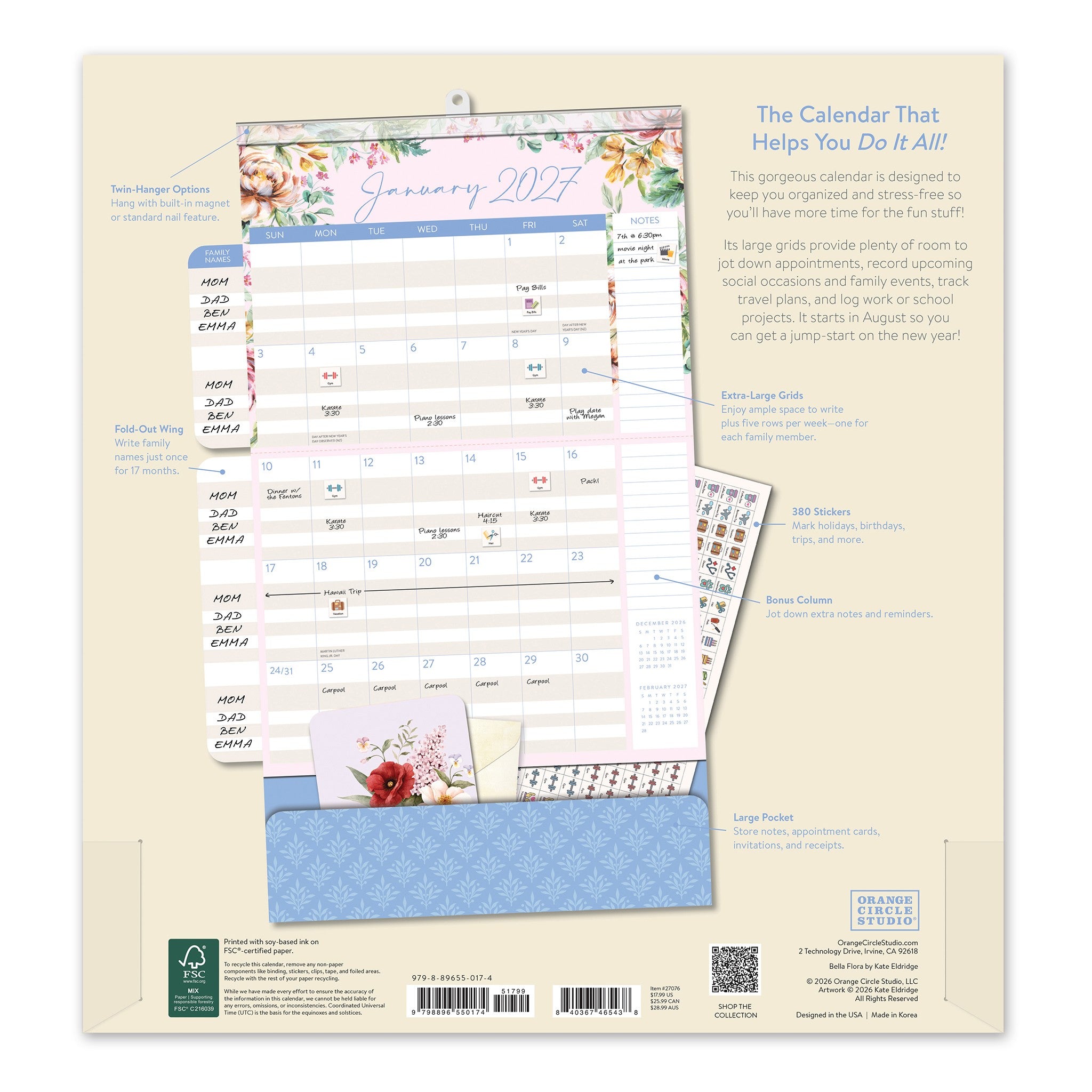 Bella Flora Do It All 2026-2027 Wall Calendar