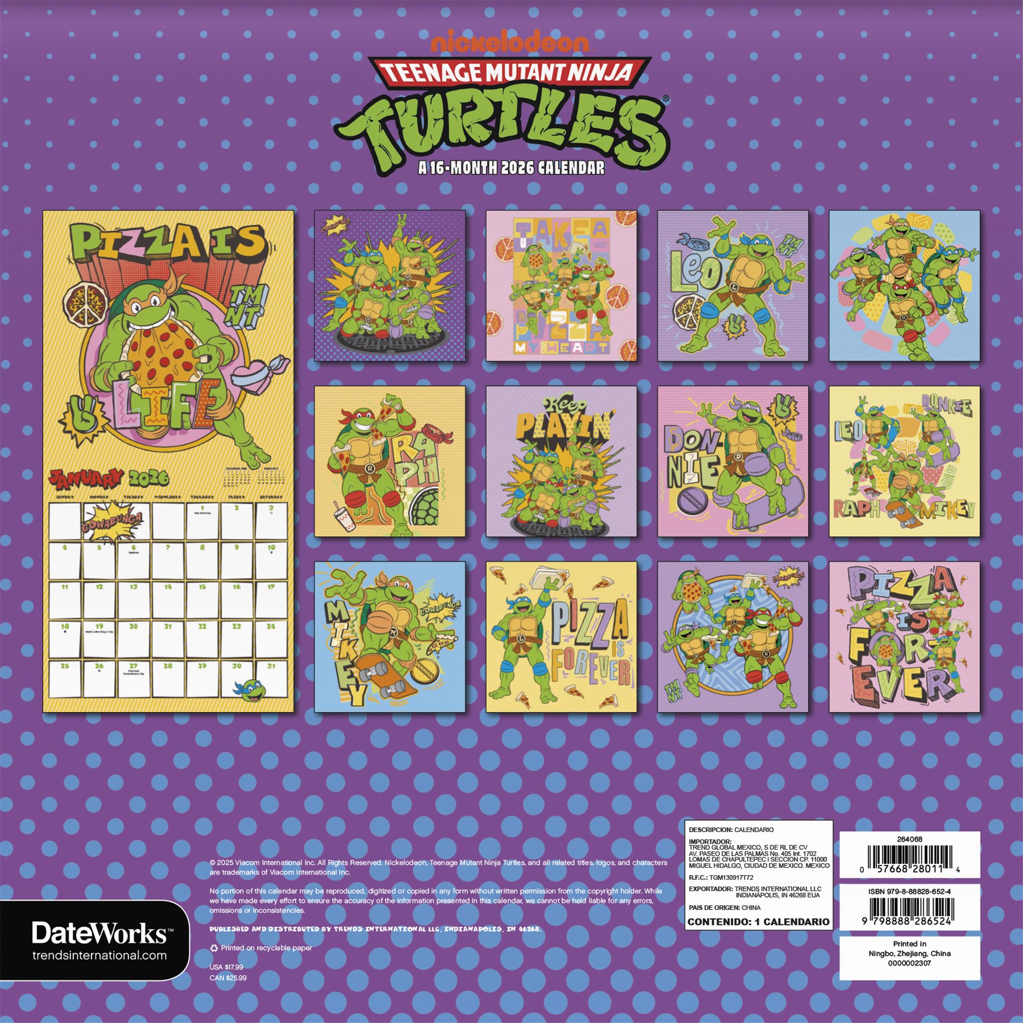 Teenage Mutant Ninja Turtles 2026 Wall Calendar