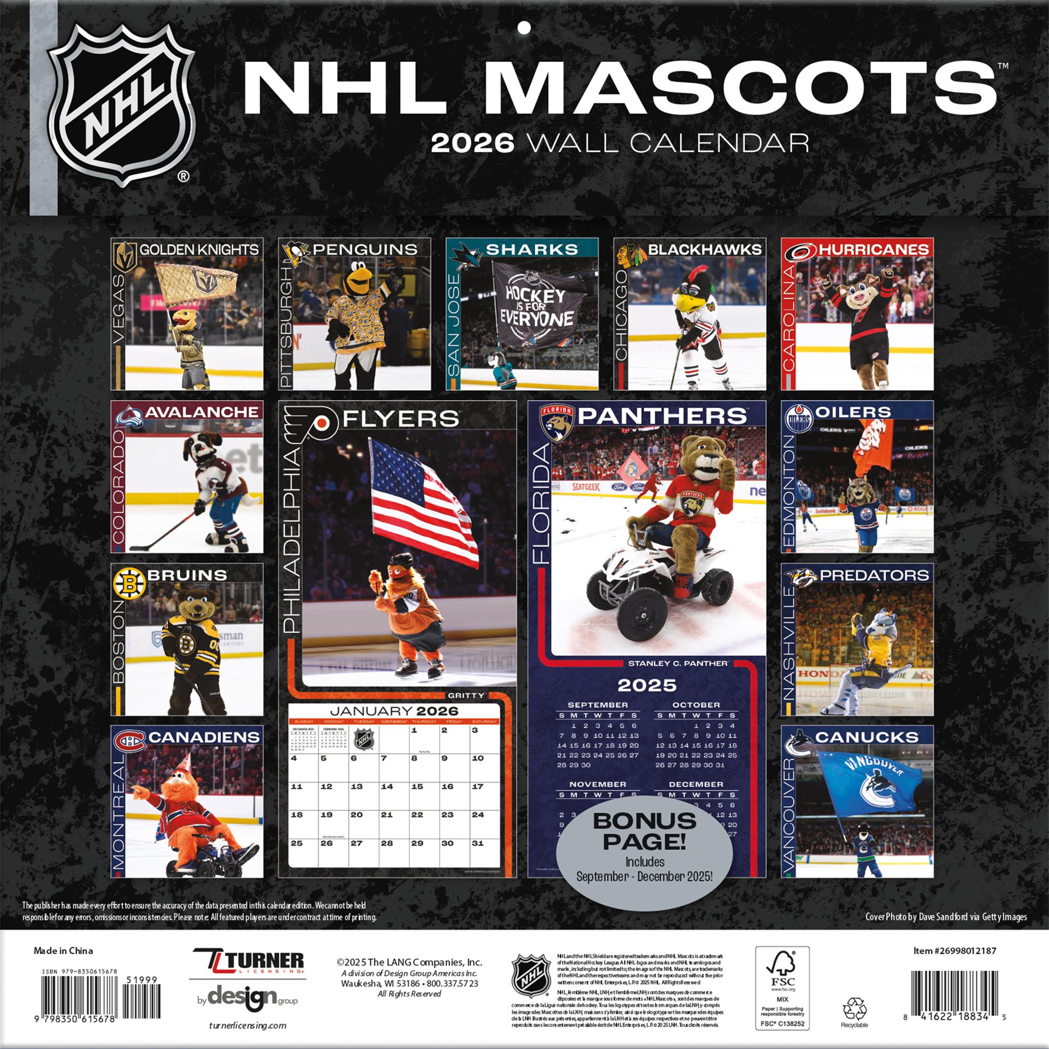NHL Mascot 2026 Wall Calendar
