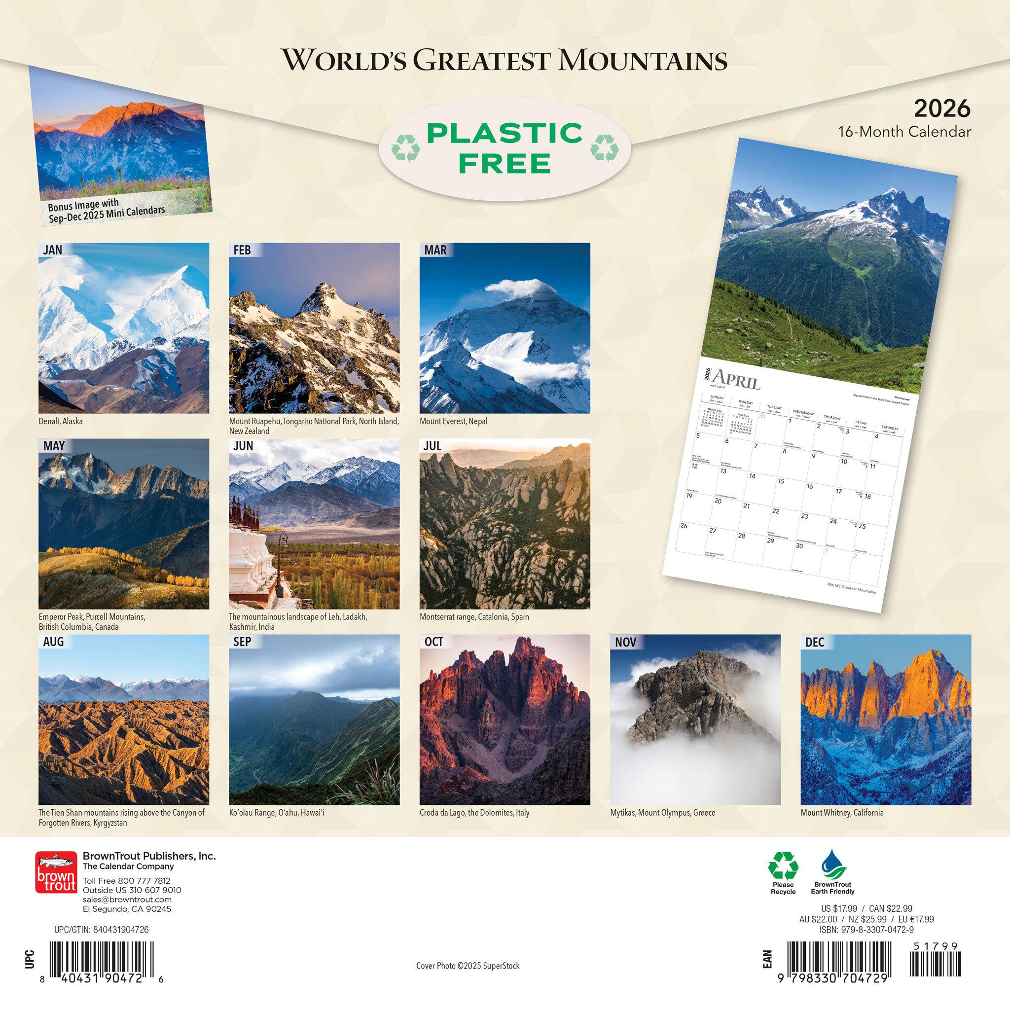 Worlds Greatest Mountains 2026 Wall Calendar - Online Only