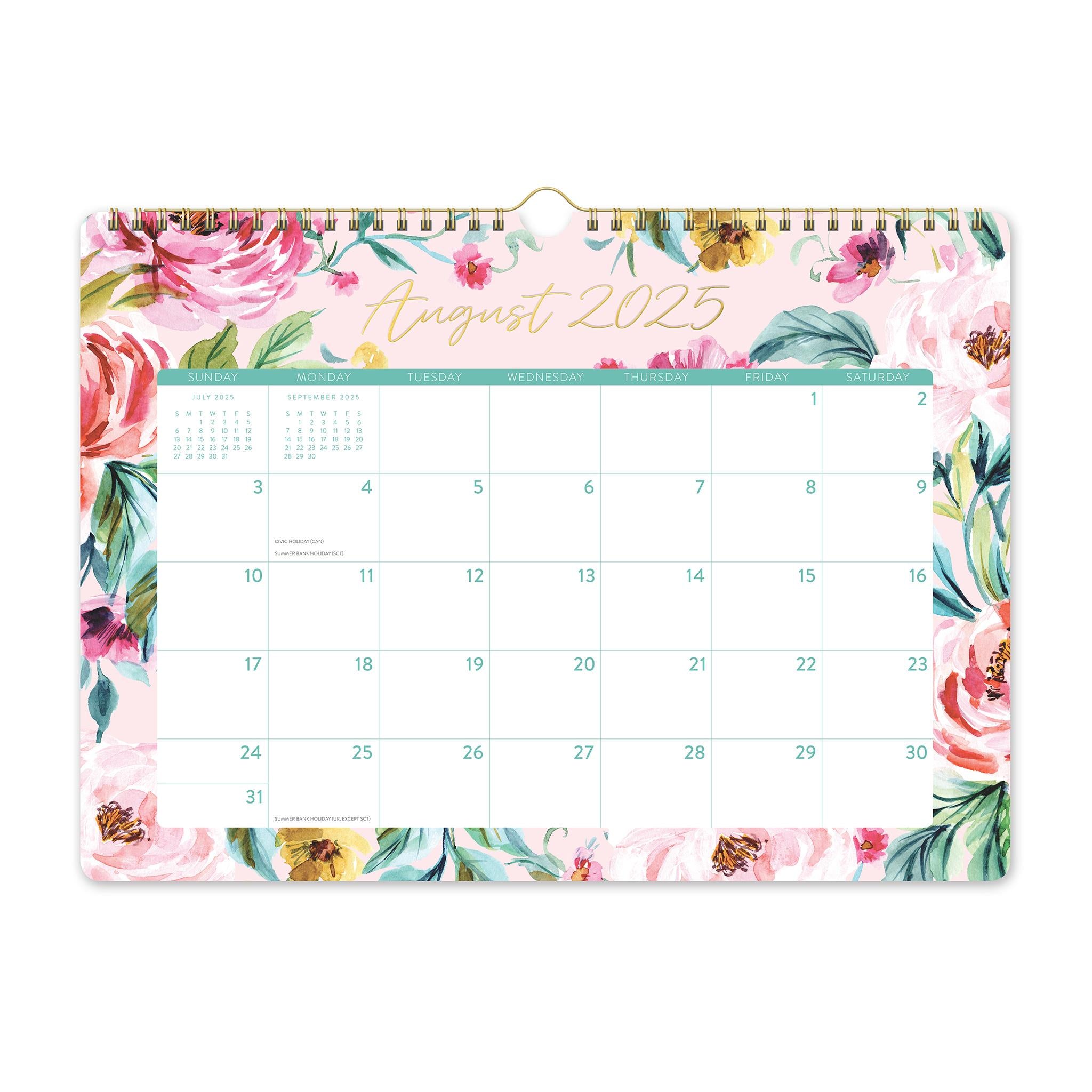 Bella Flora 2025-2026 Spiral Wall Calendar