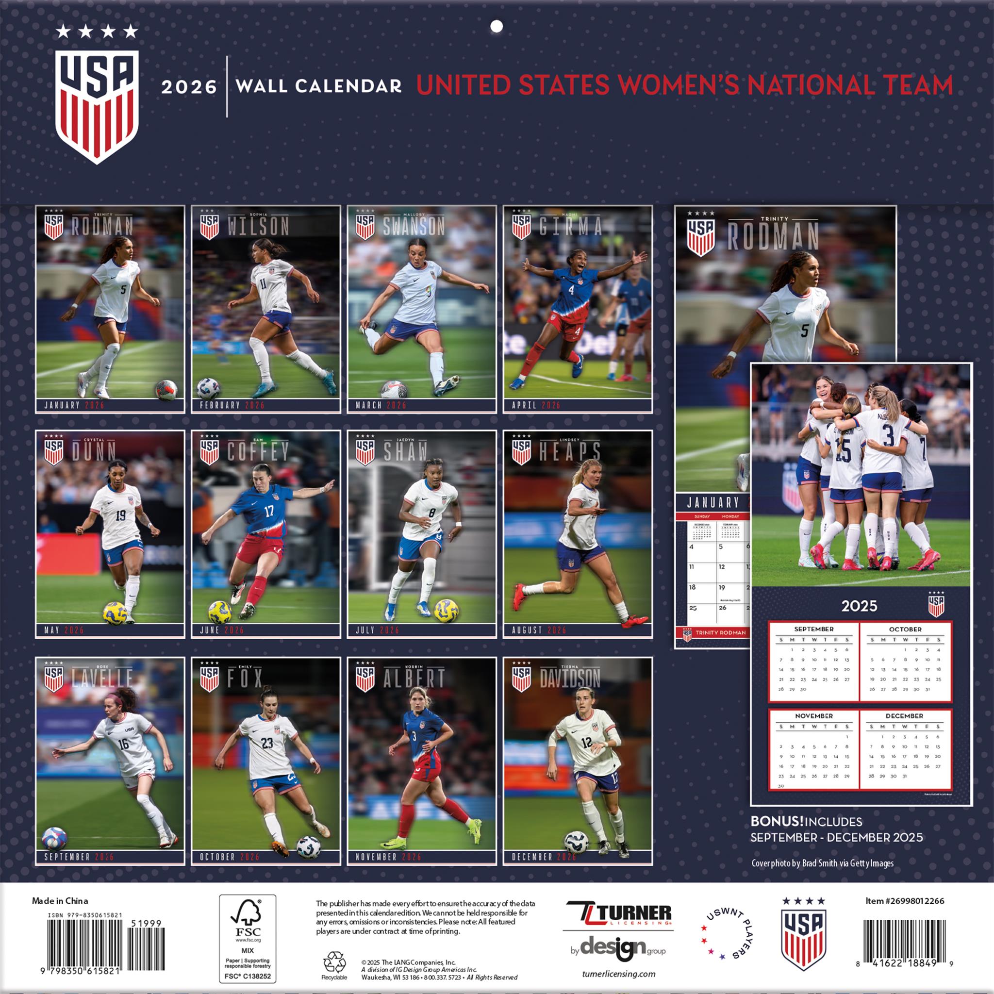 US Women's Soccer Team 2026 Wall Calendar