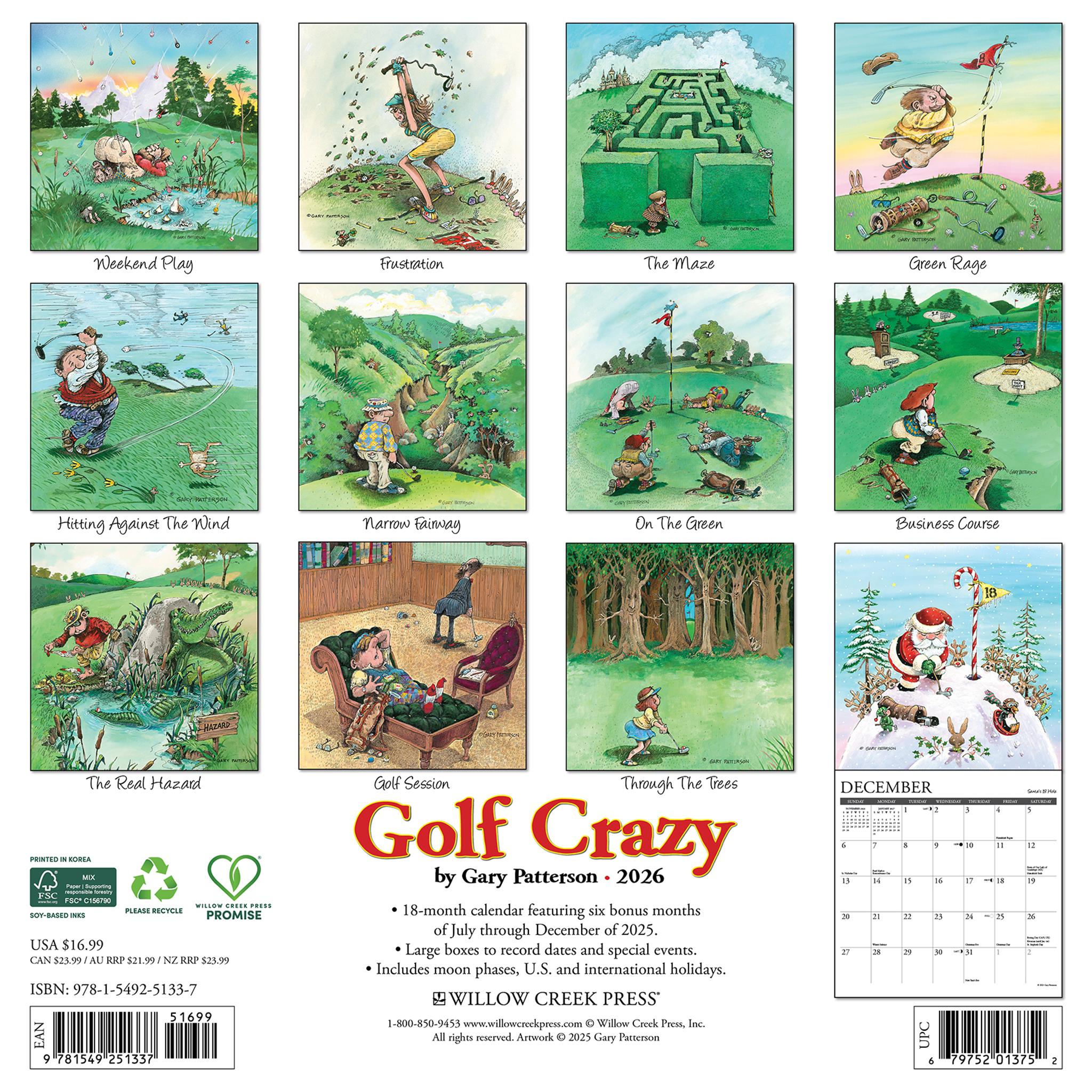 Gary Patterson Golf Crazy 2026 Wall Calendar