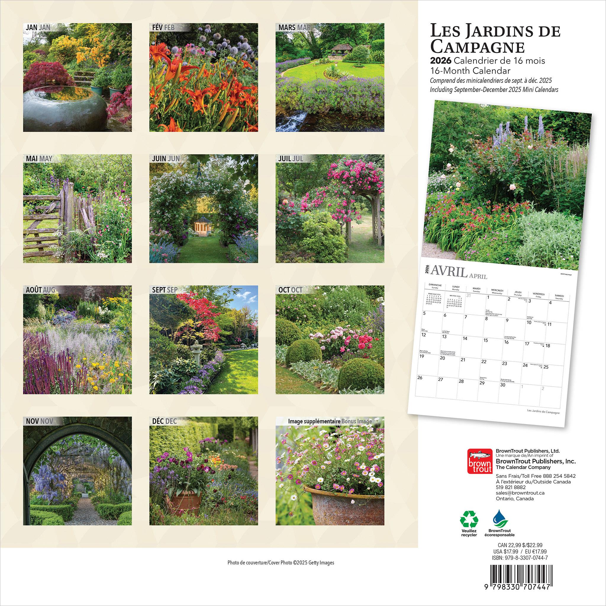 Les Jardins De Campagne 2026 Wall Calendar (French)