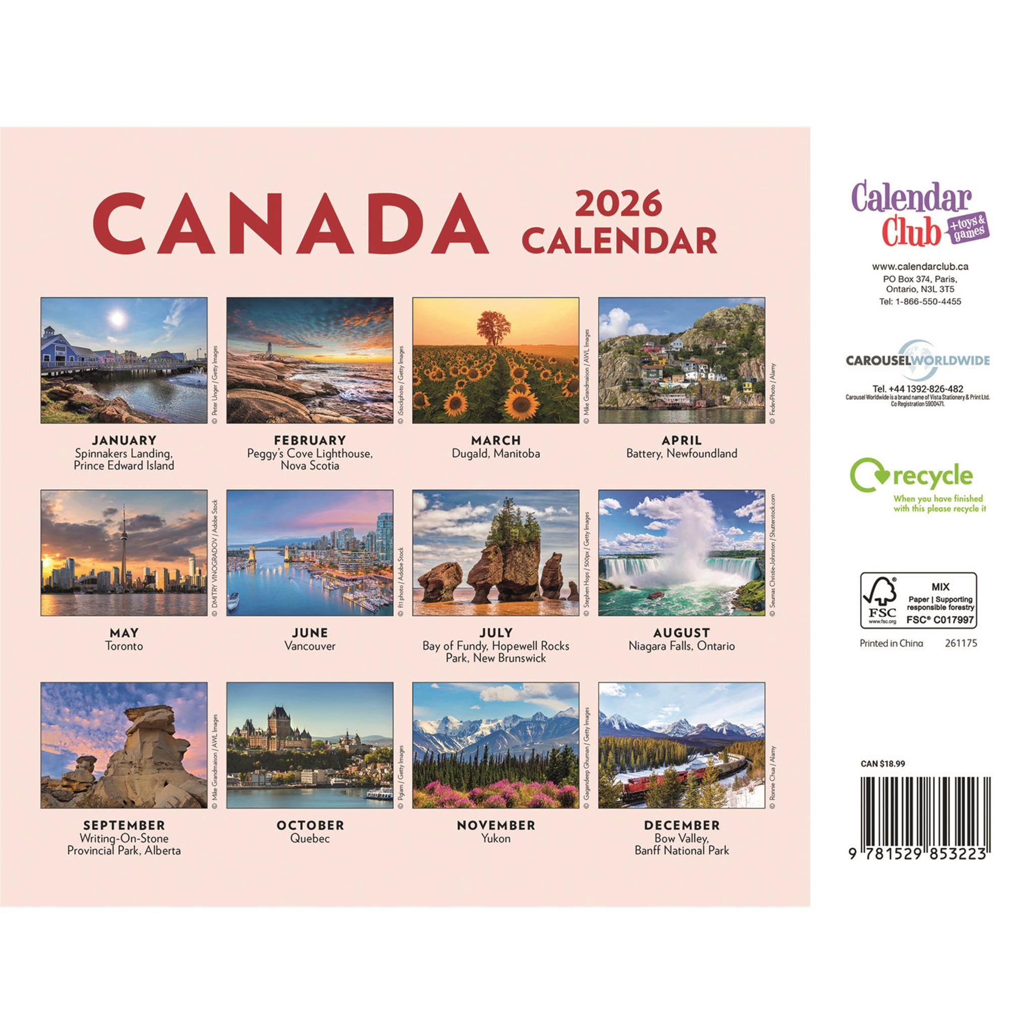 Canada Multi Language 2026 Wall Calendar
