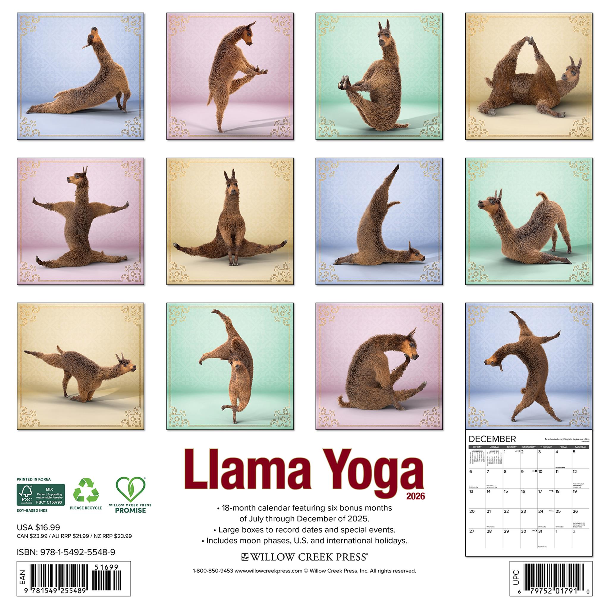 Llama Yoga 2026 Wall Calendar