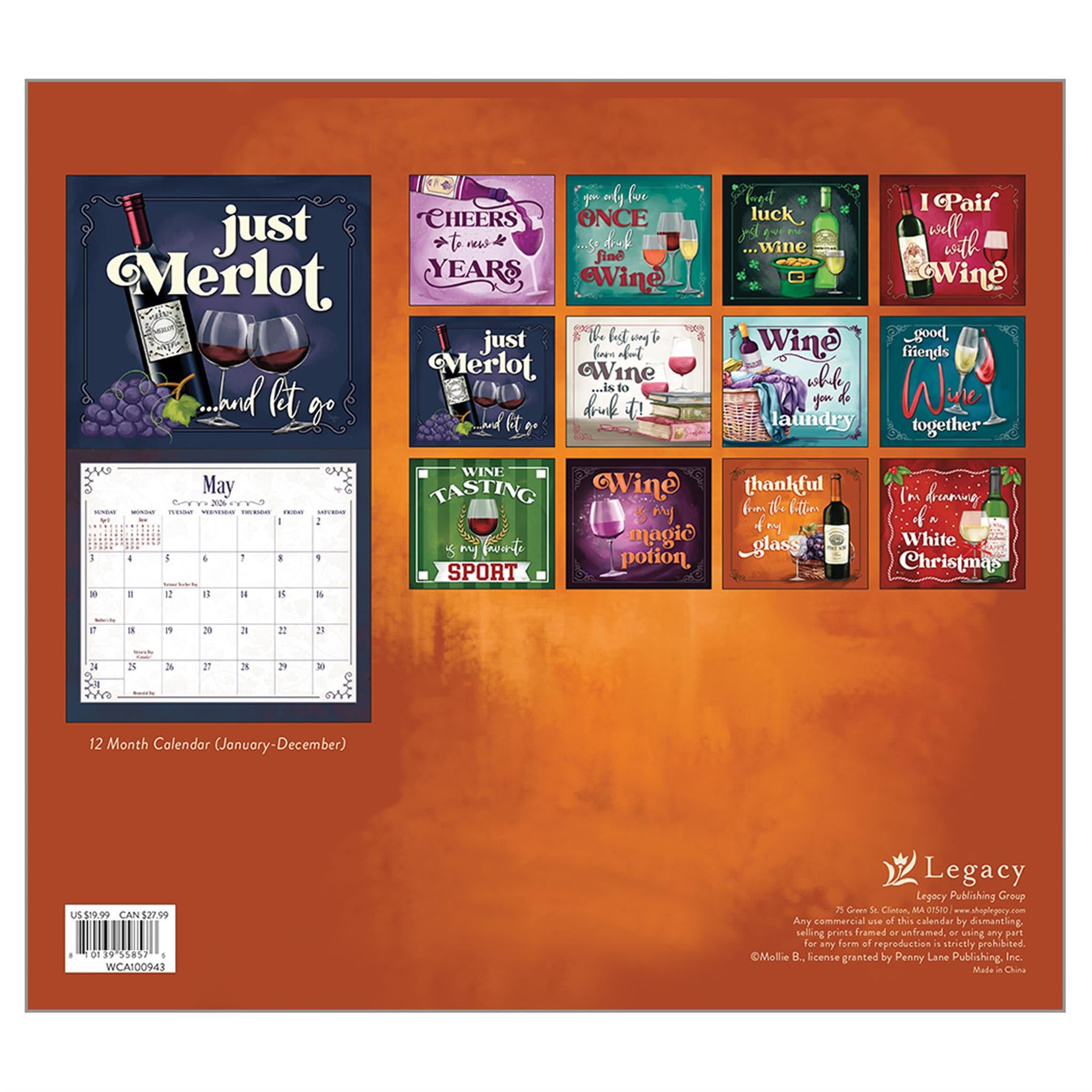 Wine 2026 Deluxe Special Edition Wall Calendar with Cards