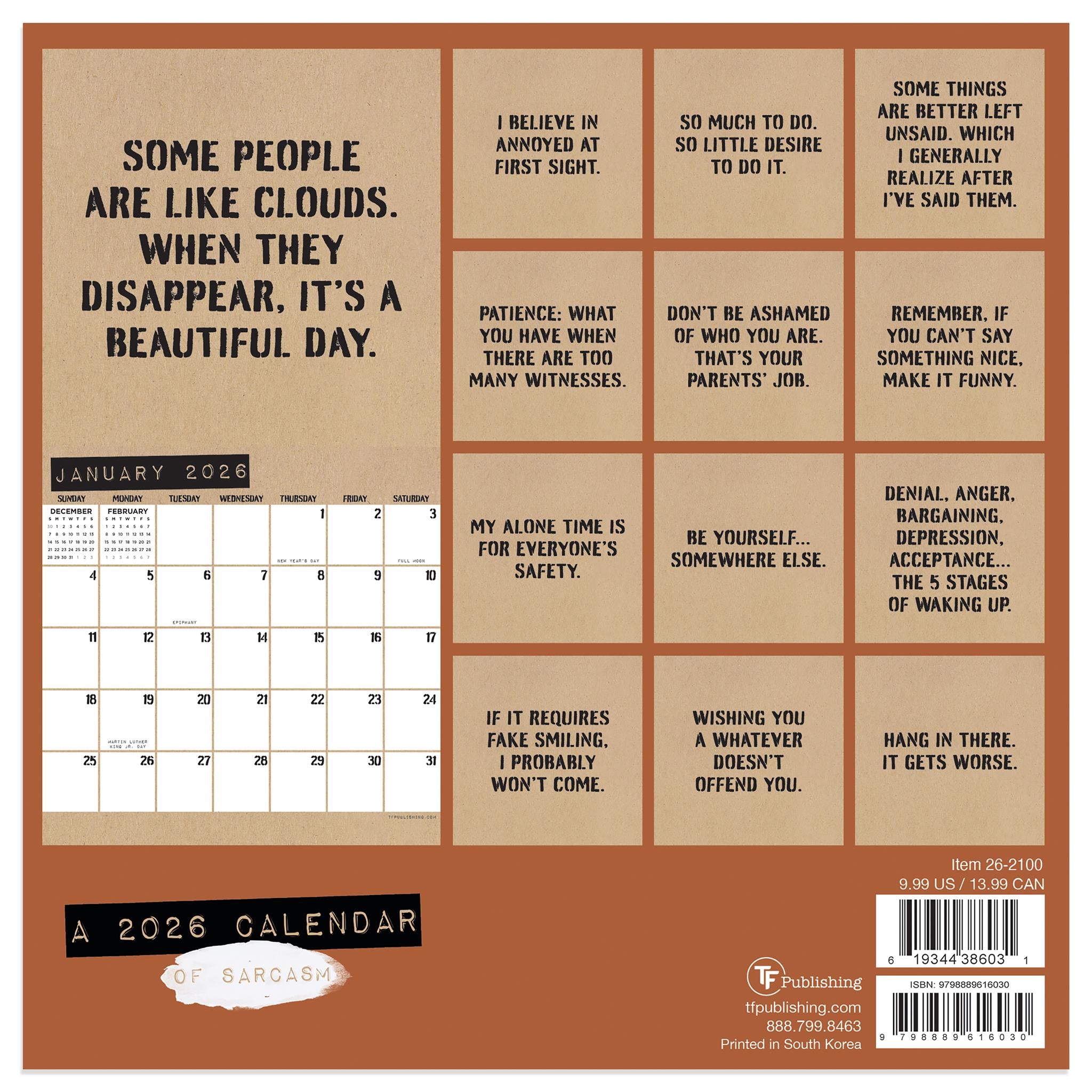 Anti Affirmations And Sarcasm 2026 Mini Calendar - Online Only