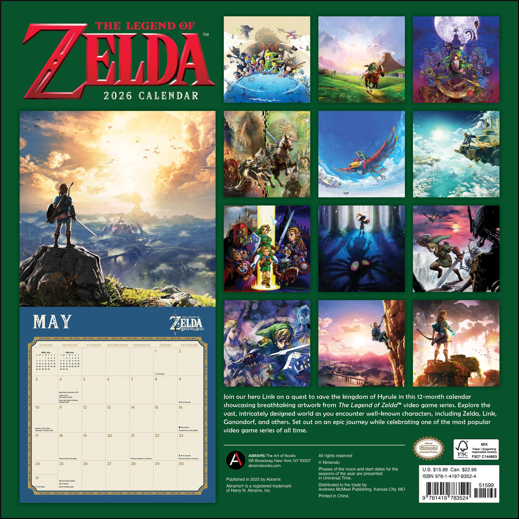 Legend Of Zelda Wall 2026 Calendar