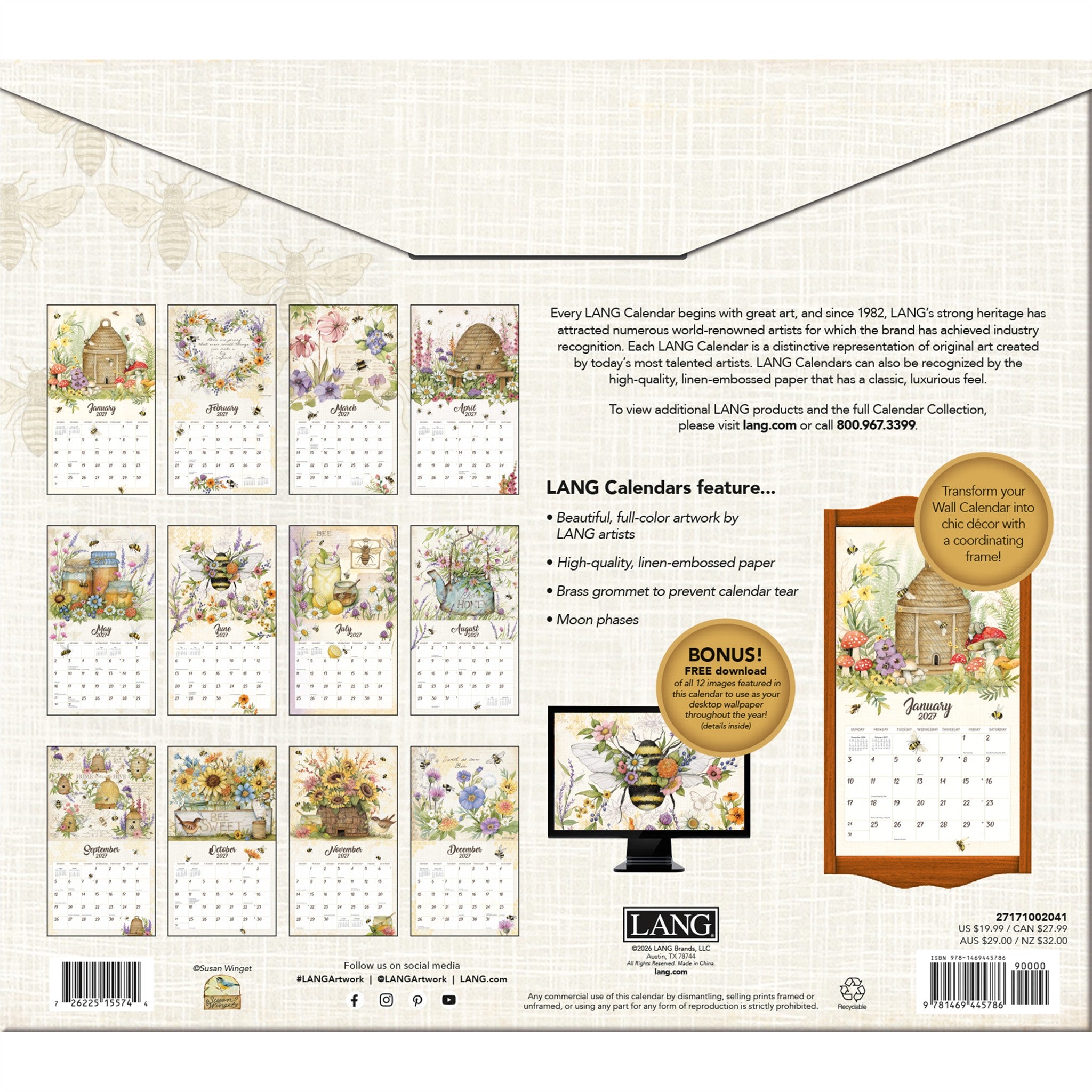 Bees In Bloom Special Edition with Print 2027 Wall Calendar