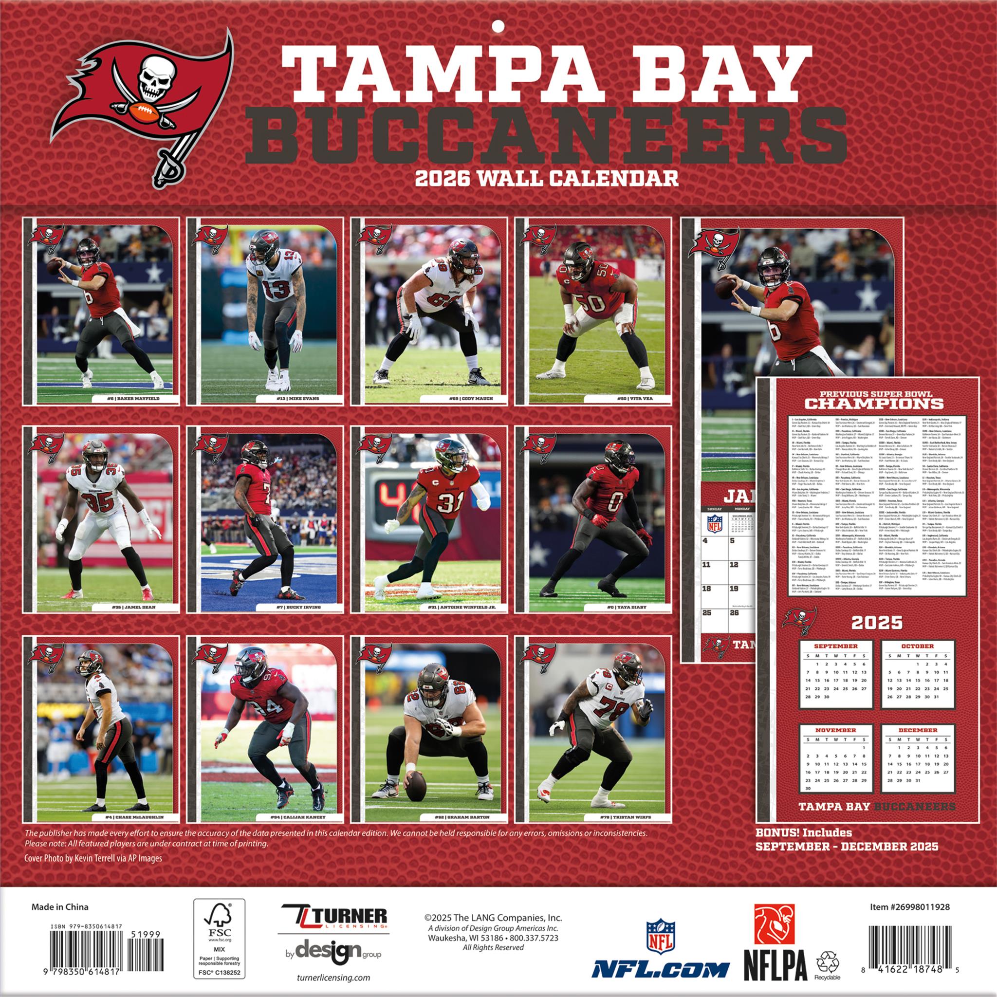 NFL Tampa Bay Buccaneers 2026 Wall Calendar - Online Only
