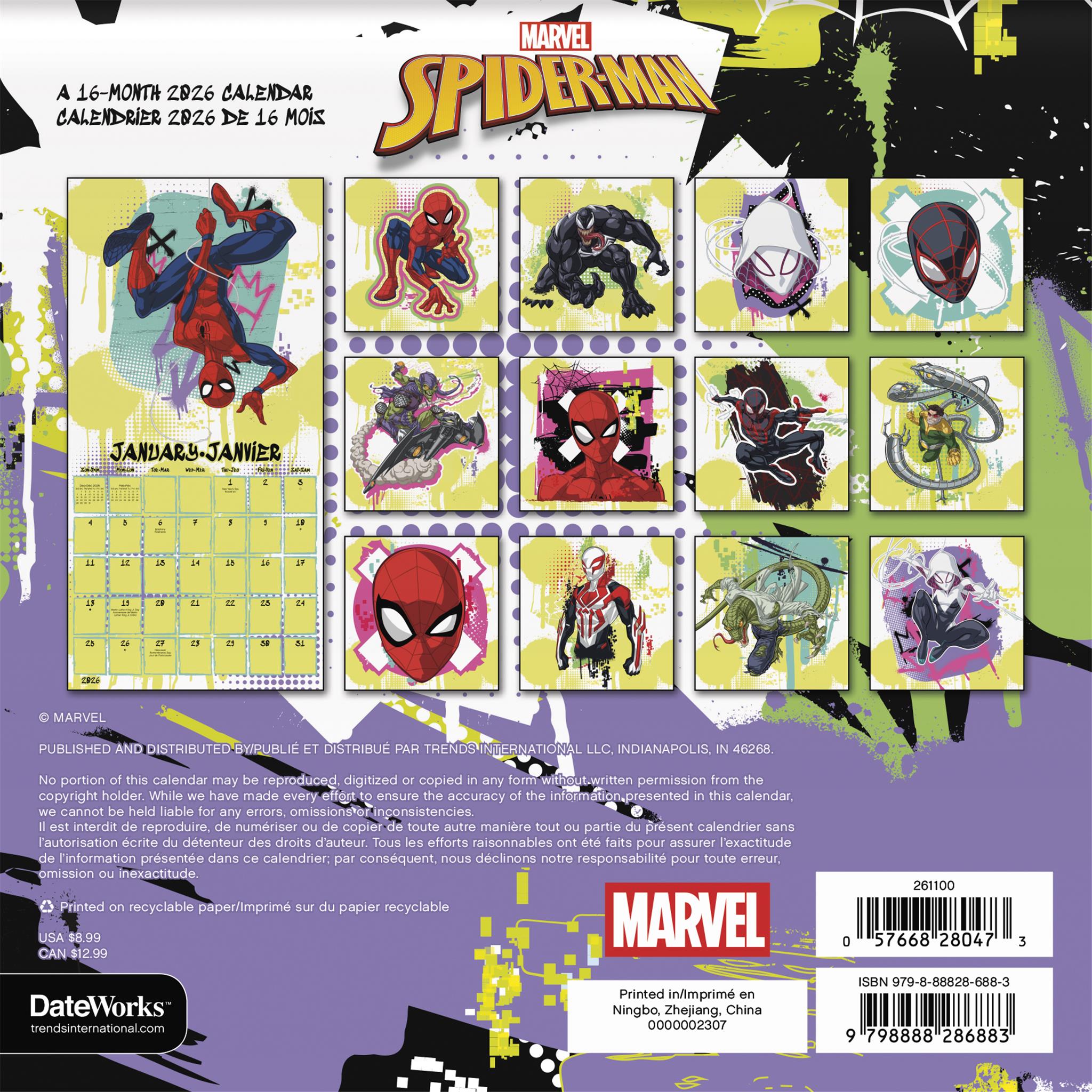Spider Man Bilingual 2026 Mini Calendar