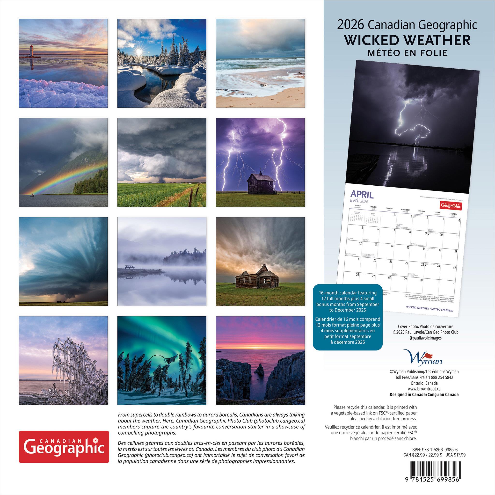 Canadian Geographic Wicked Weather 2026 Wall Calendar