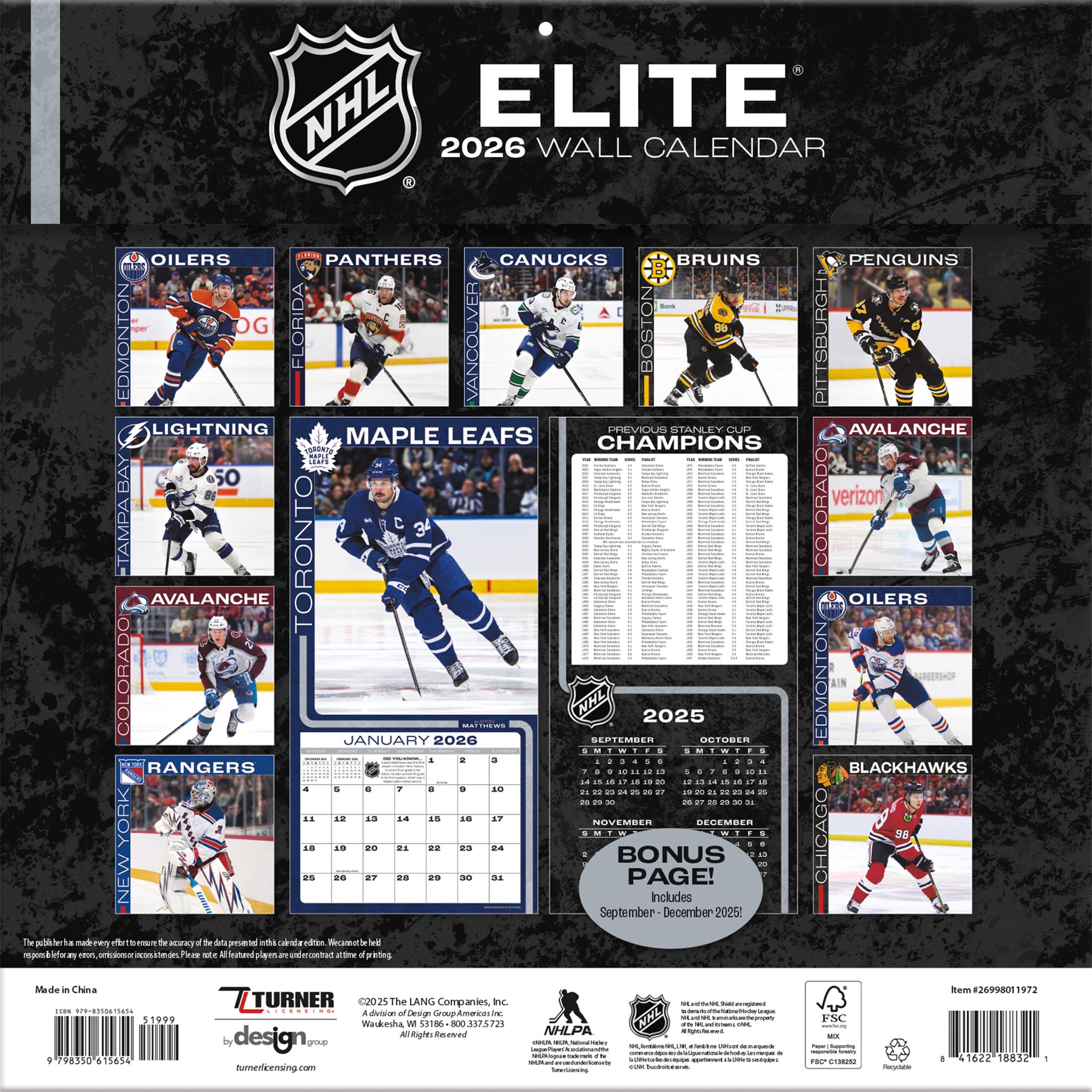 NHL Elite 2026 Wall Calendar
