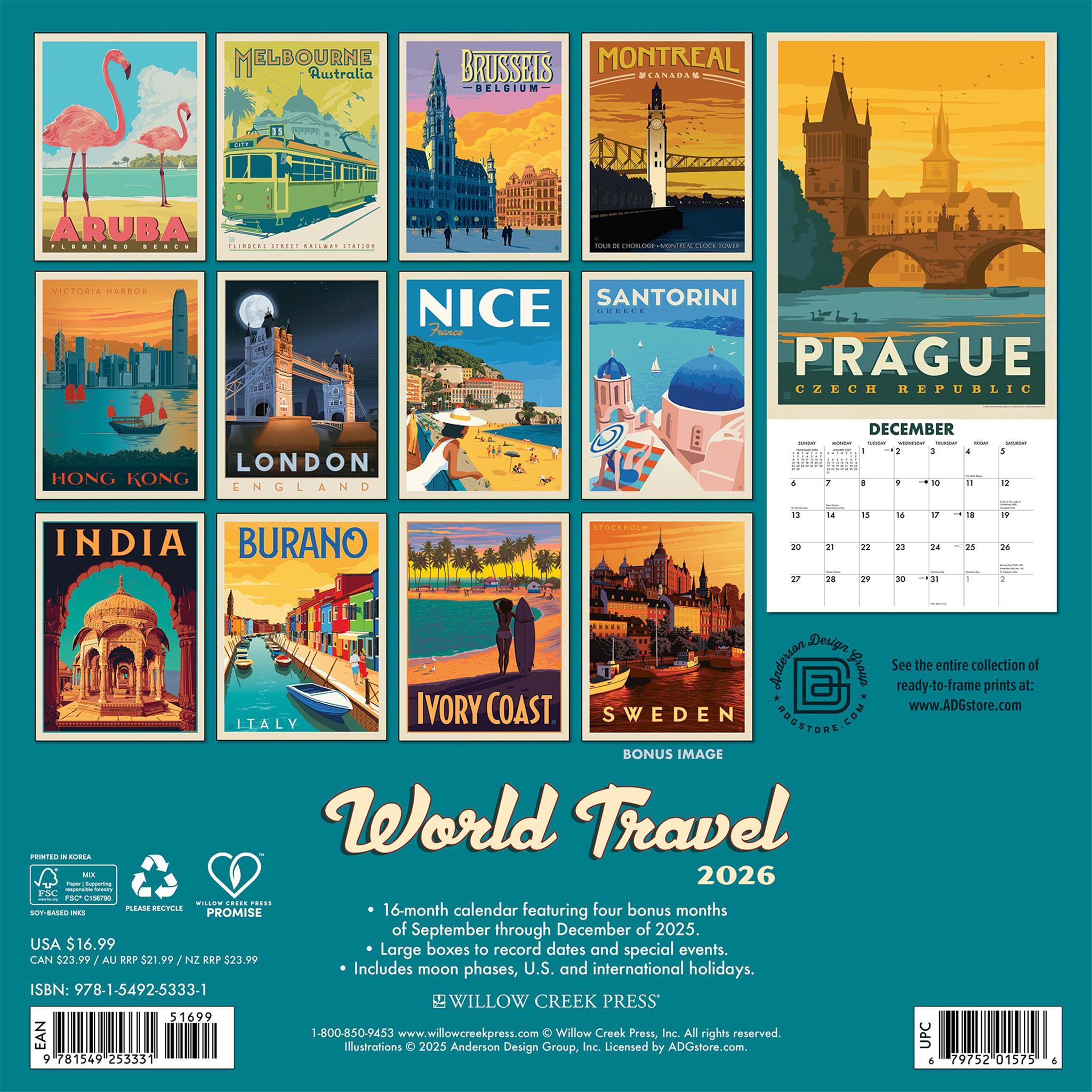 World Travel Classic Posters 2026 Wall Calendar