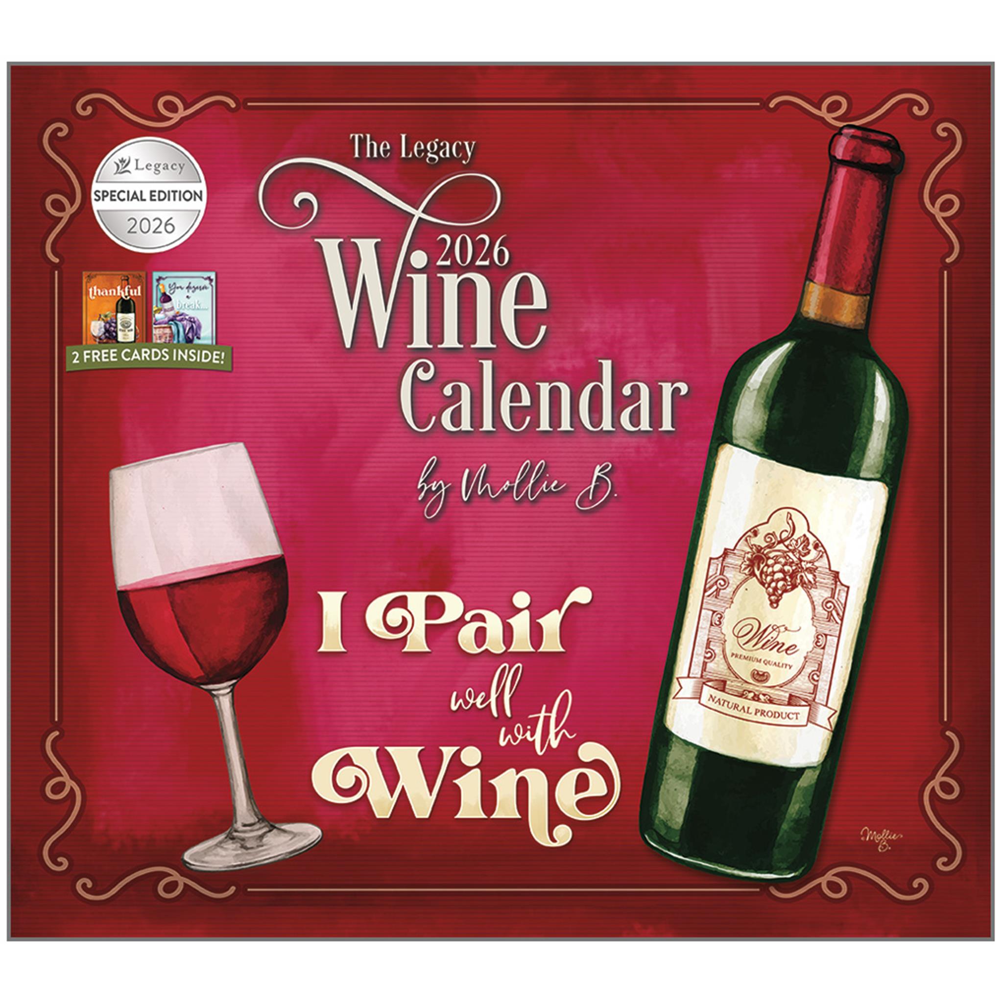 Wine 2026 Deluxe Special Edition Wall Calendar with Cards