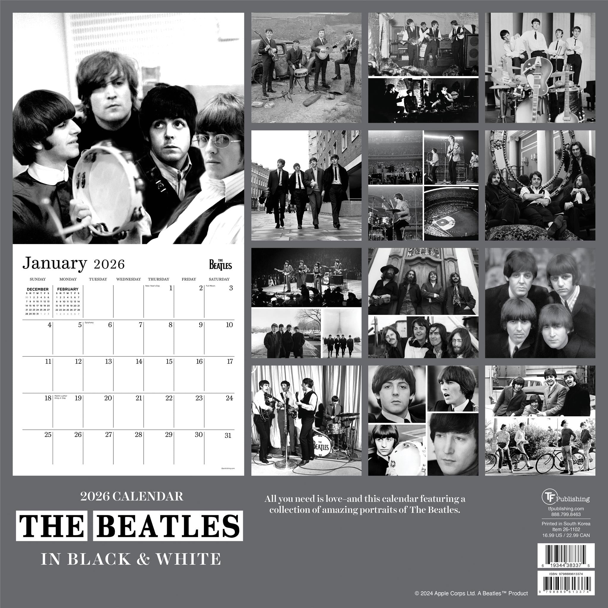 The Beatles Black and White 2026 Wall Calendar - Online Only