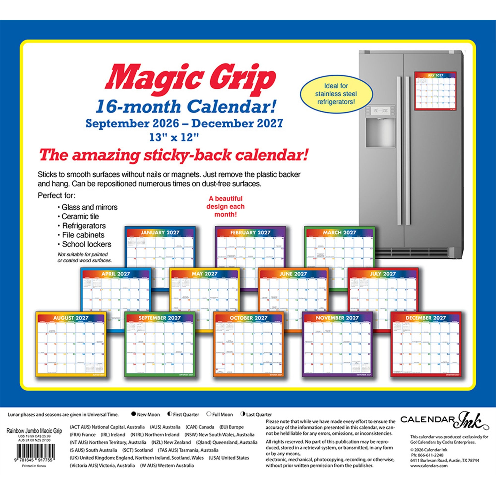 Rainbow Jumbo Magic Grip Exclusive 2026-2027 Wall Calendar