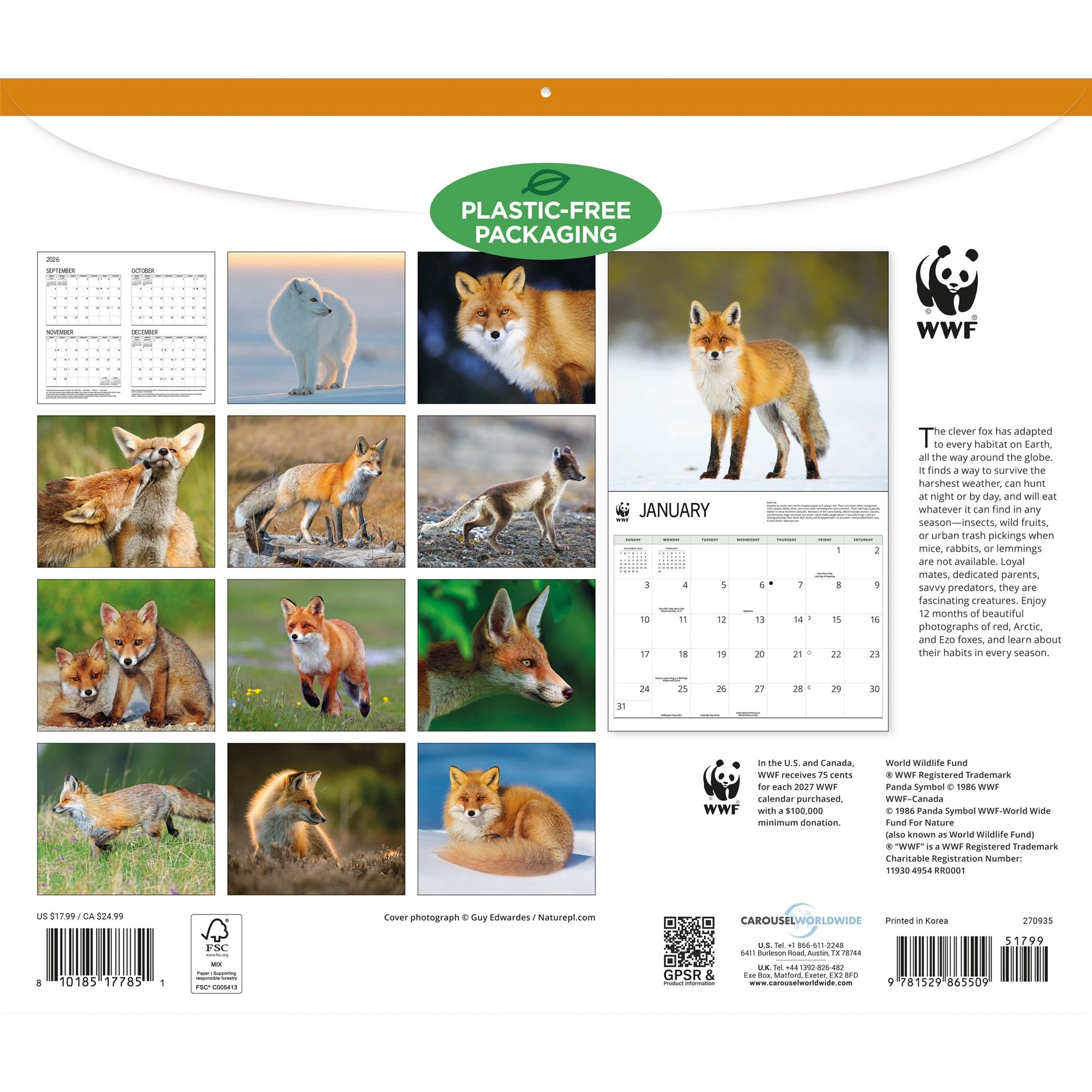 World Wildlife Fund Foxes 2027 Wall Calendar