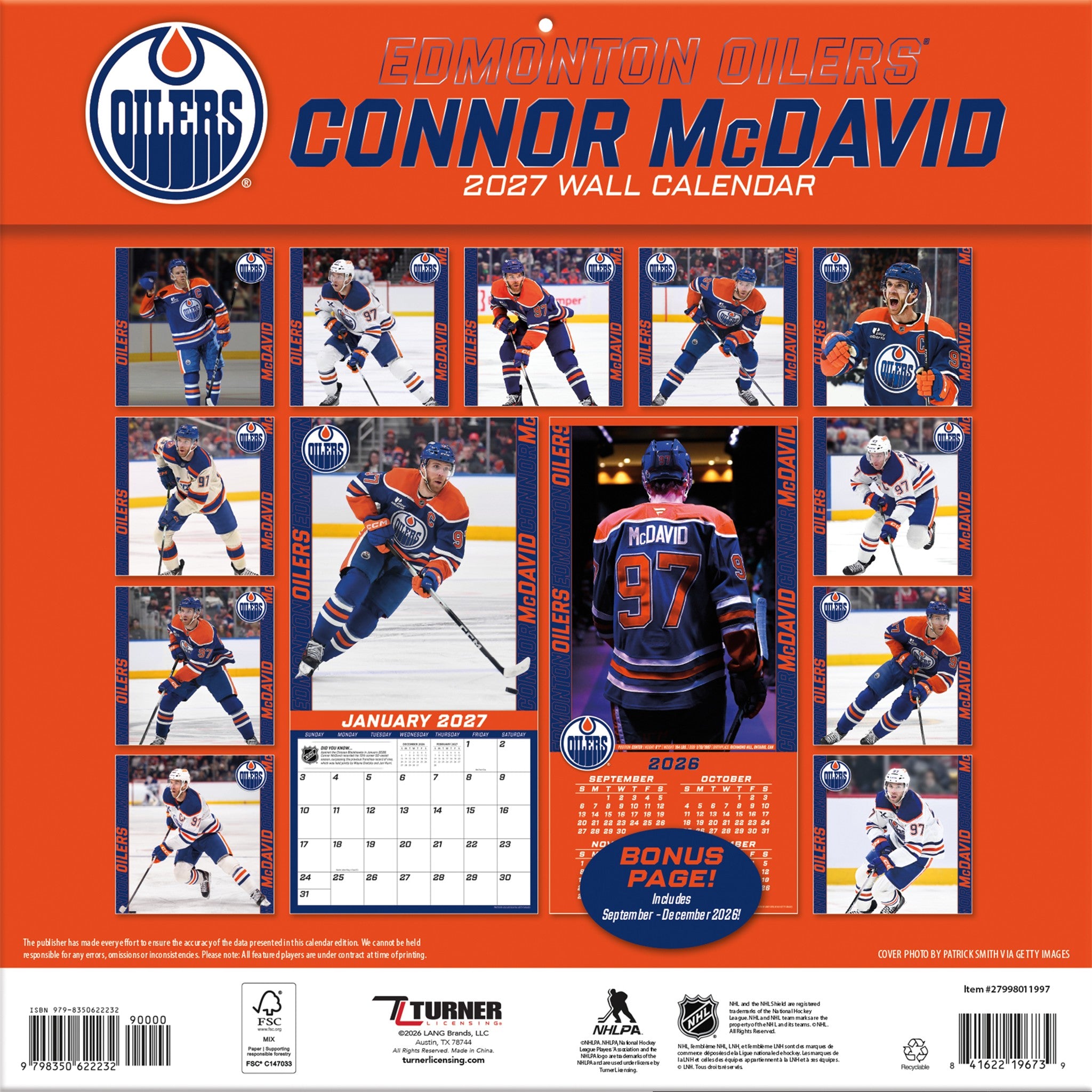 NHL Connor Mcdavid Edmonton Oilers 2027 Wall Calendar