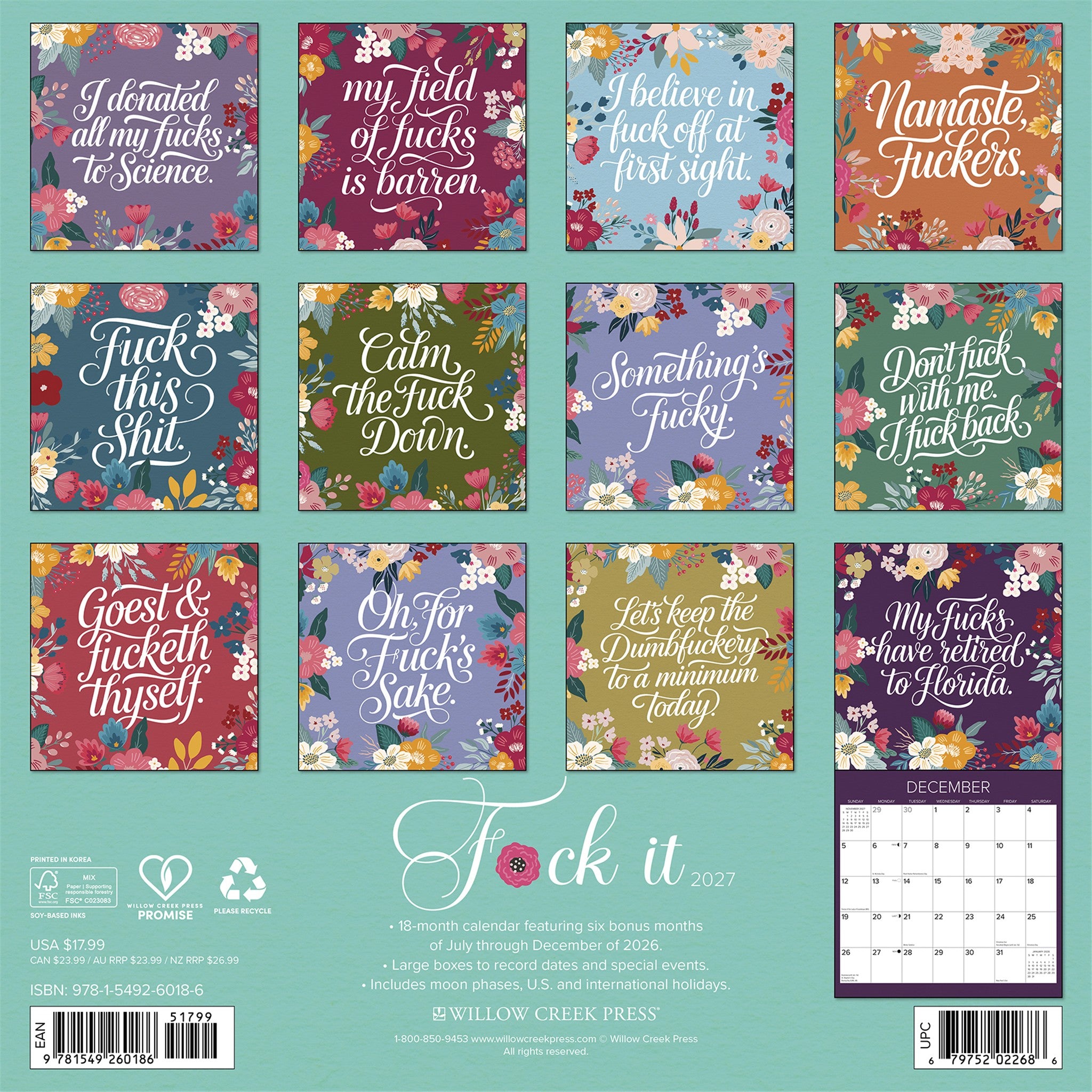 F*CK IT Floral 2027 Wall Calendar - Online Only