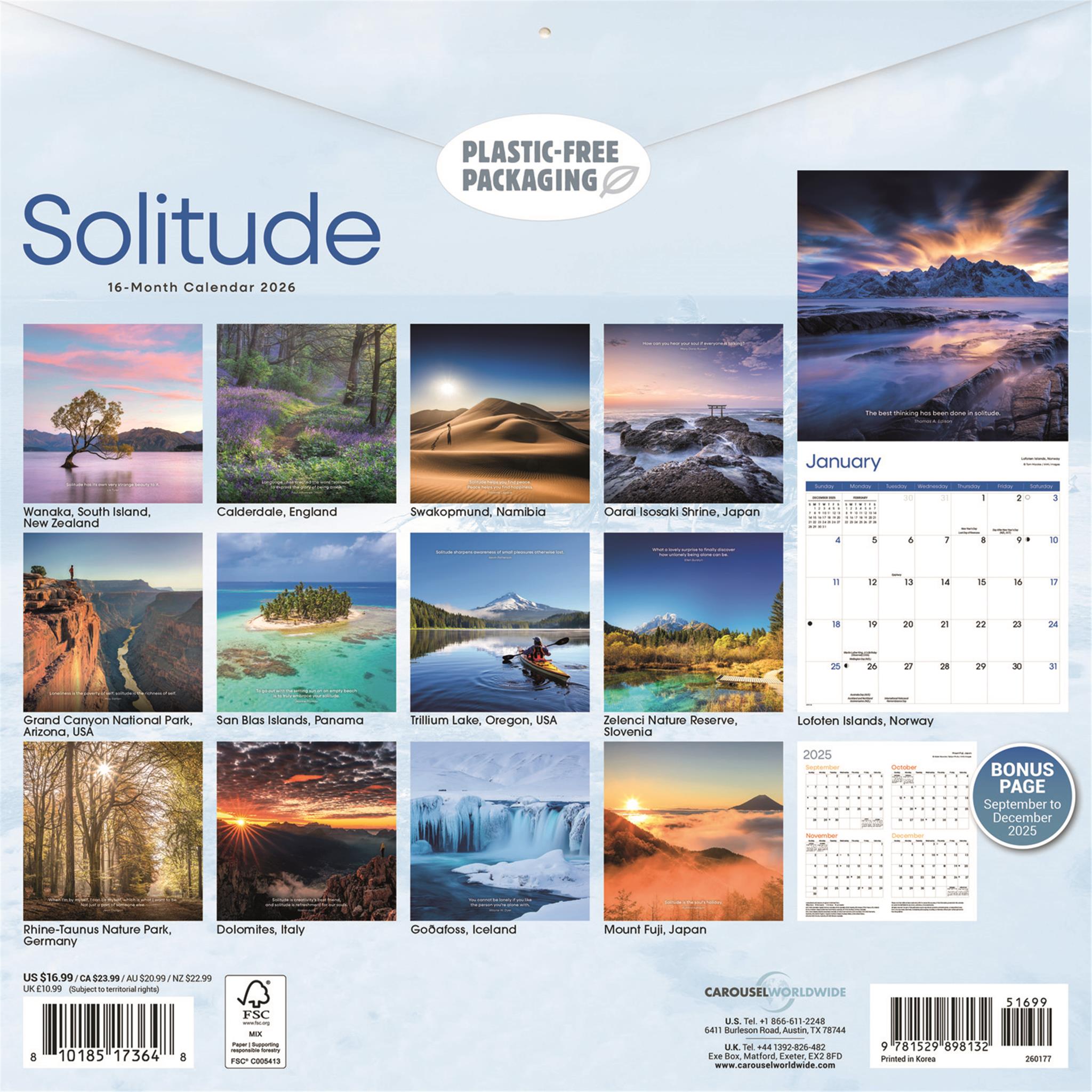 Solitude 2026 Wall Calendar