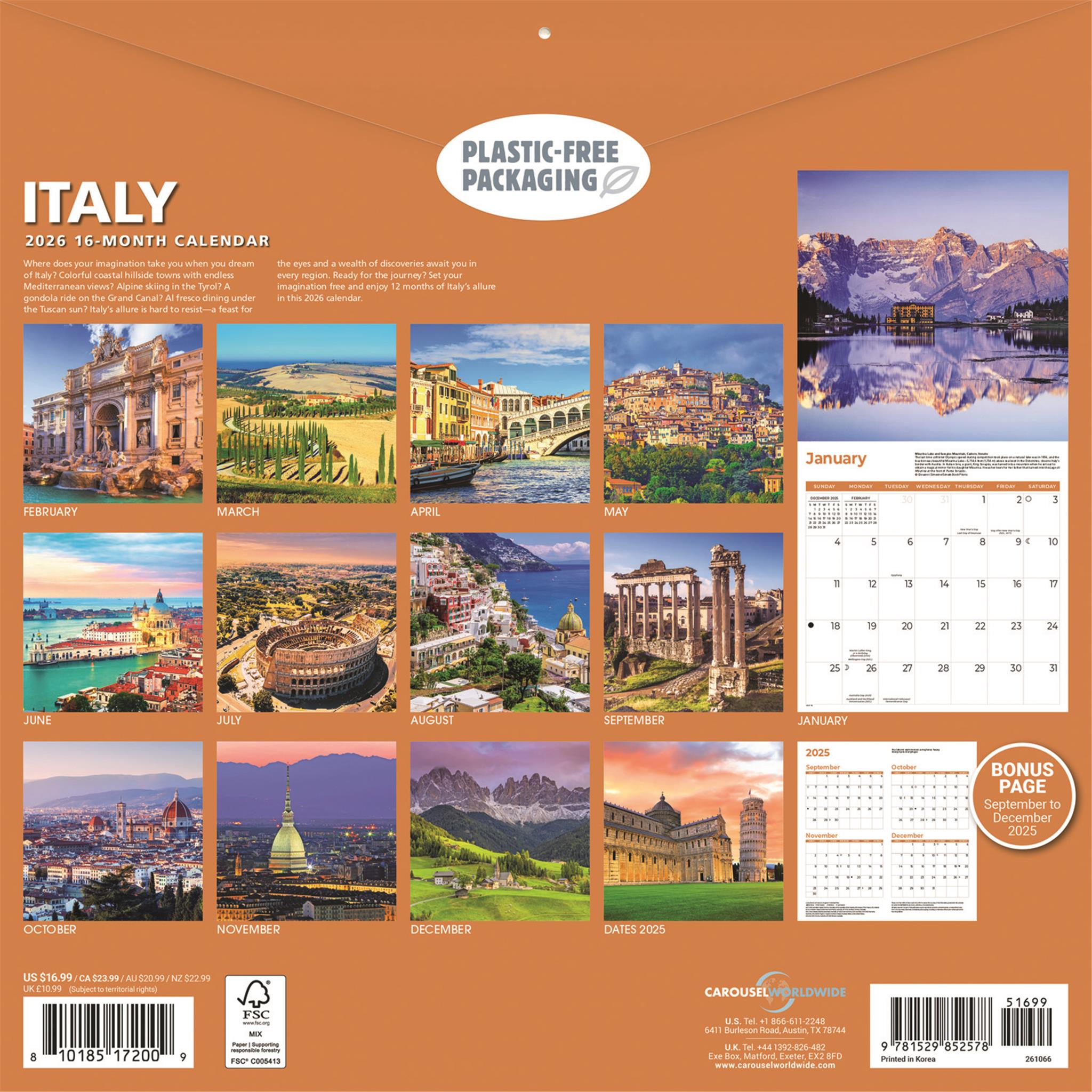 Italy 2026 Wall Calendar