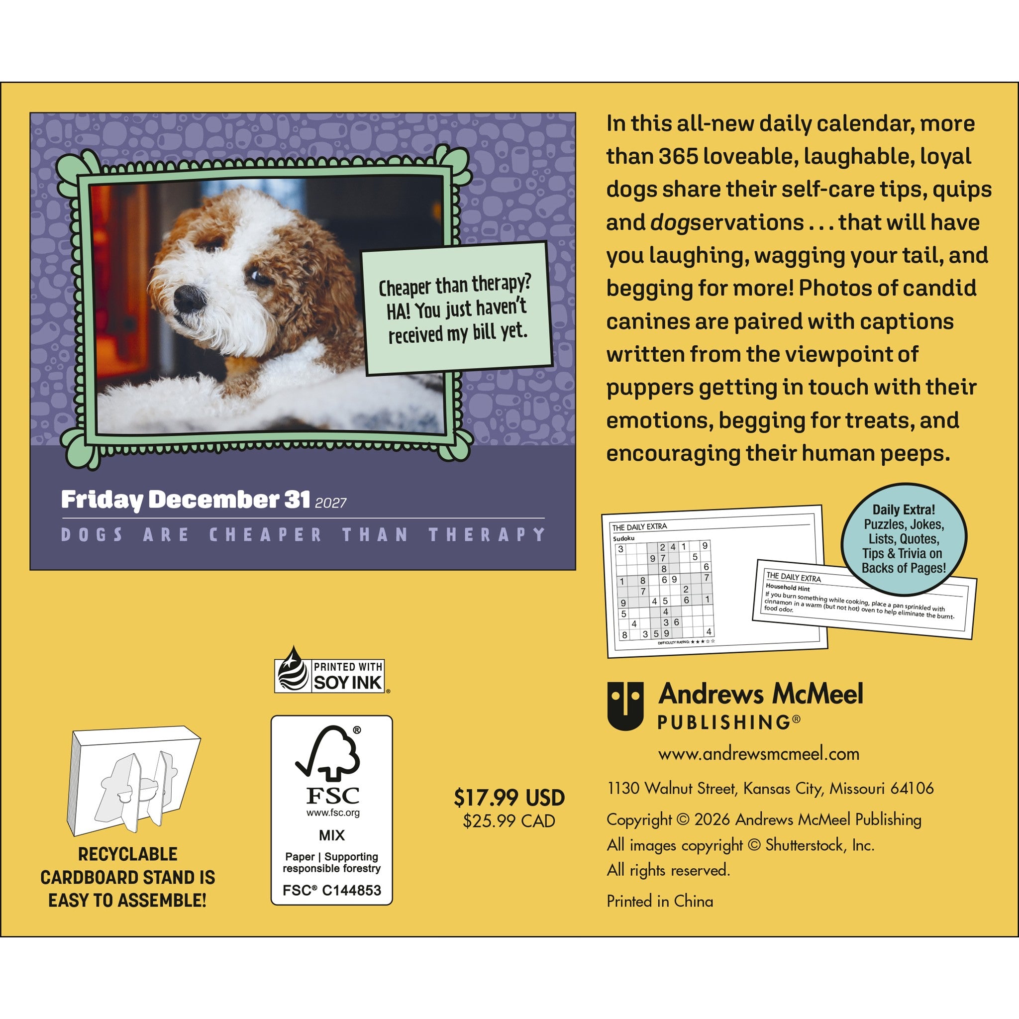 Dogs Are Cheaper Than Therapy 2027 Box Calendar