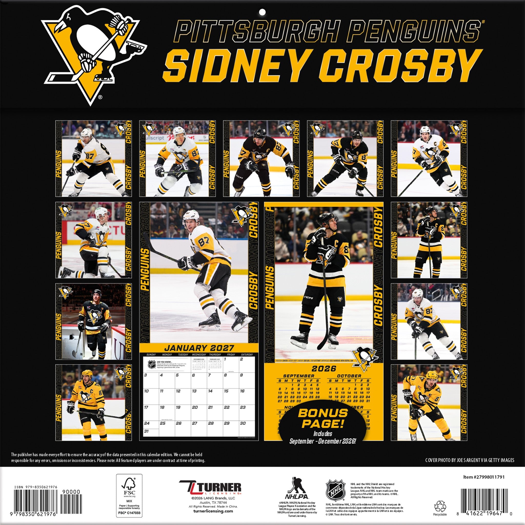 NHL Sidney Crosby Pittsburgh Penguins 2027 Wall Calendar