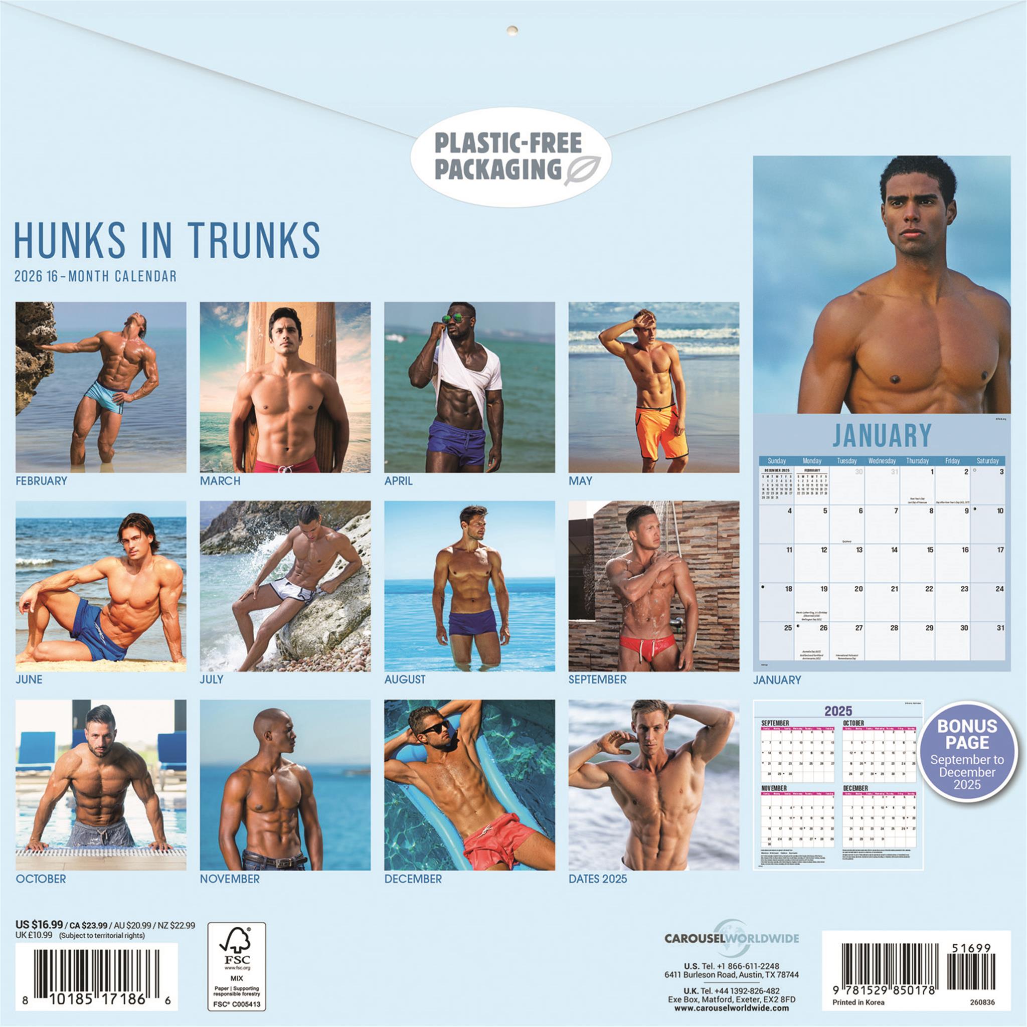 Hunks In Trunks 2026 Wall Calendar