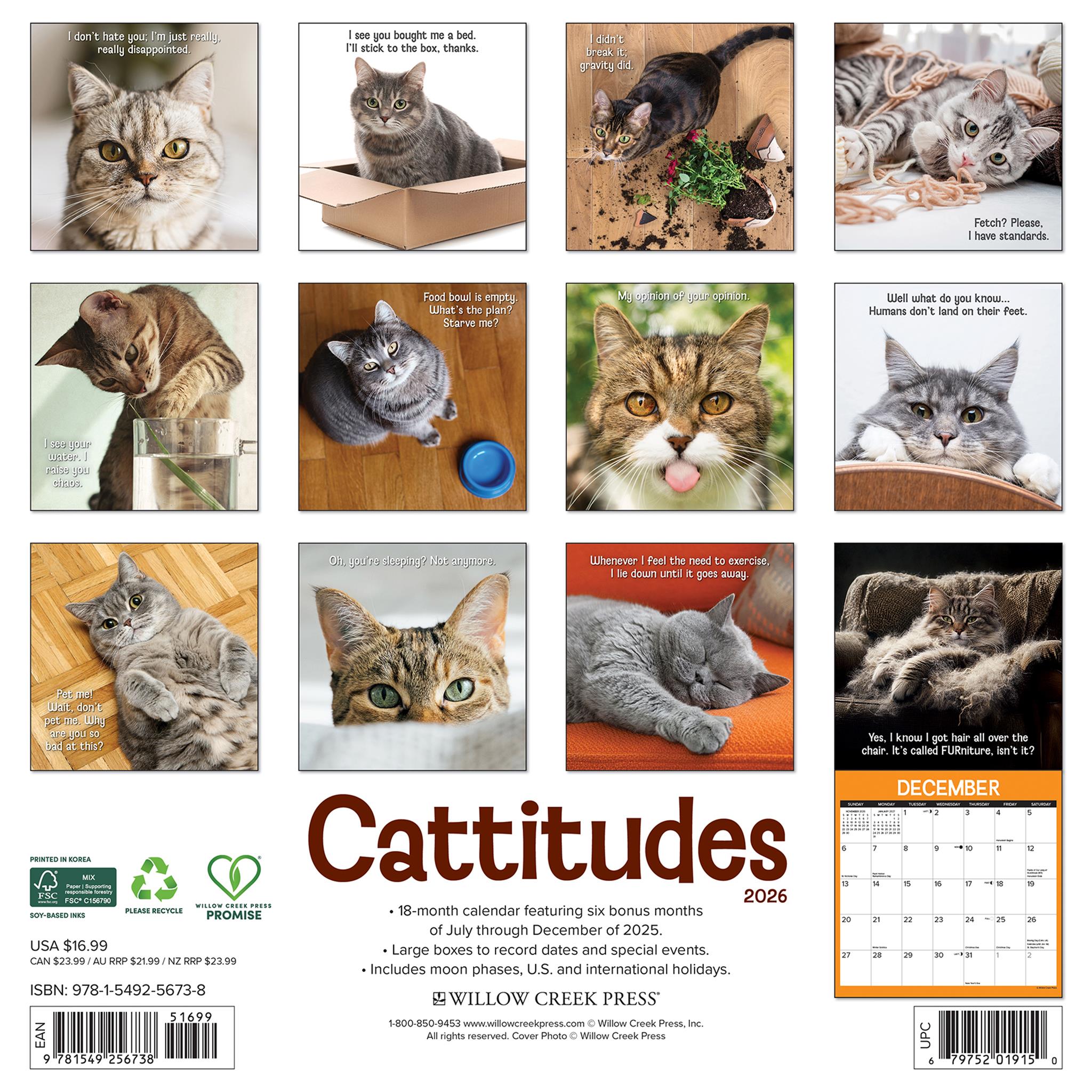 Cattitudes 2026 Wall Calendar