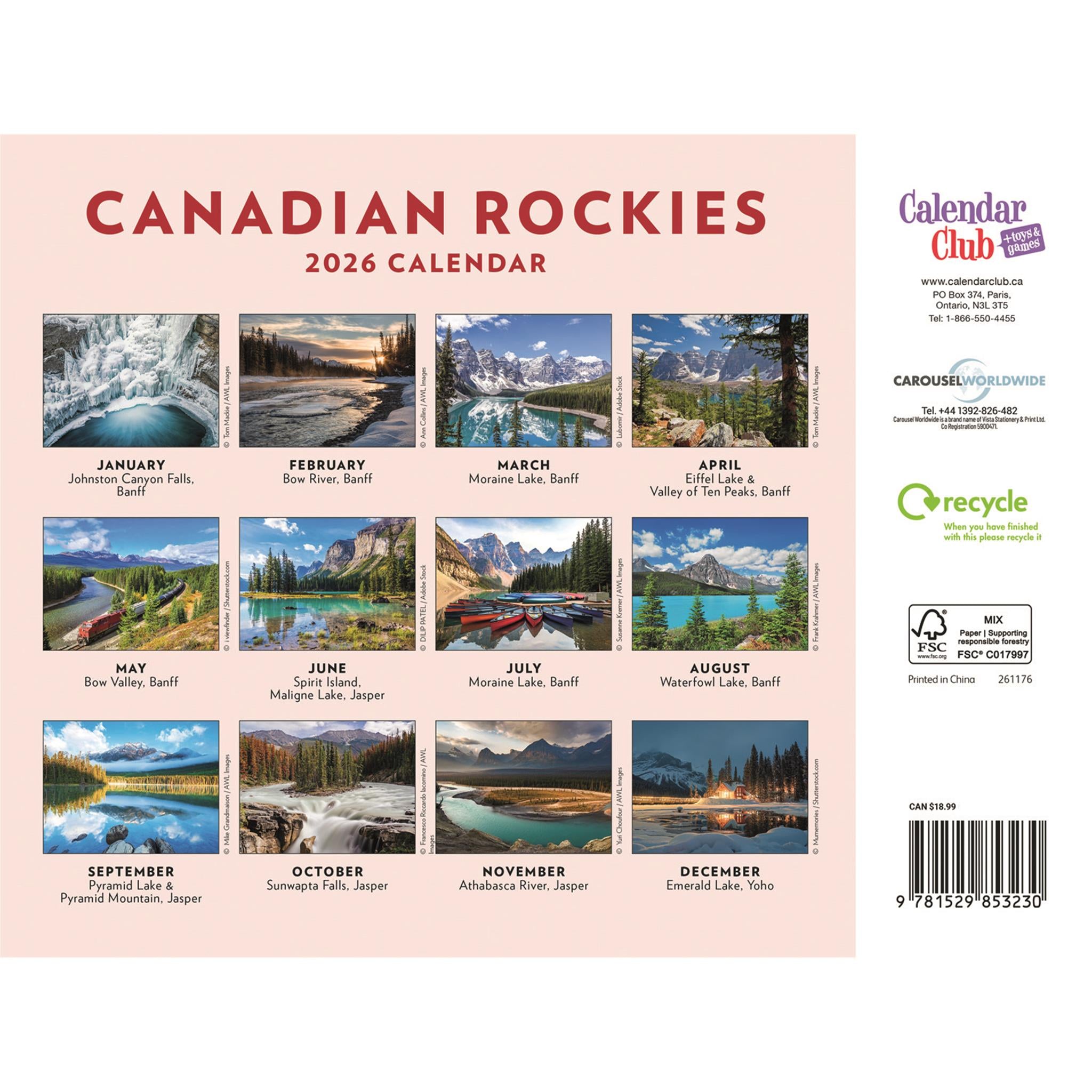 Canadian Rockies Multi Language 2026 Wall Calendar