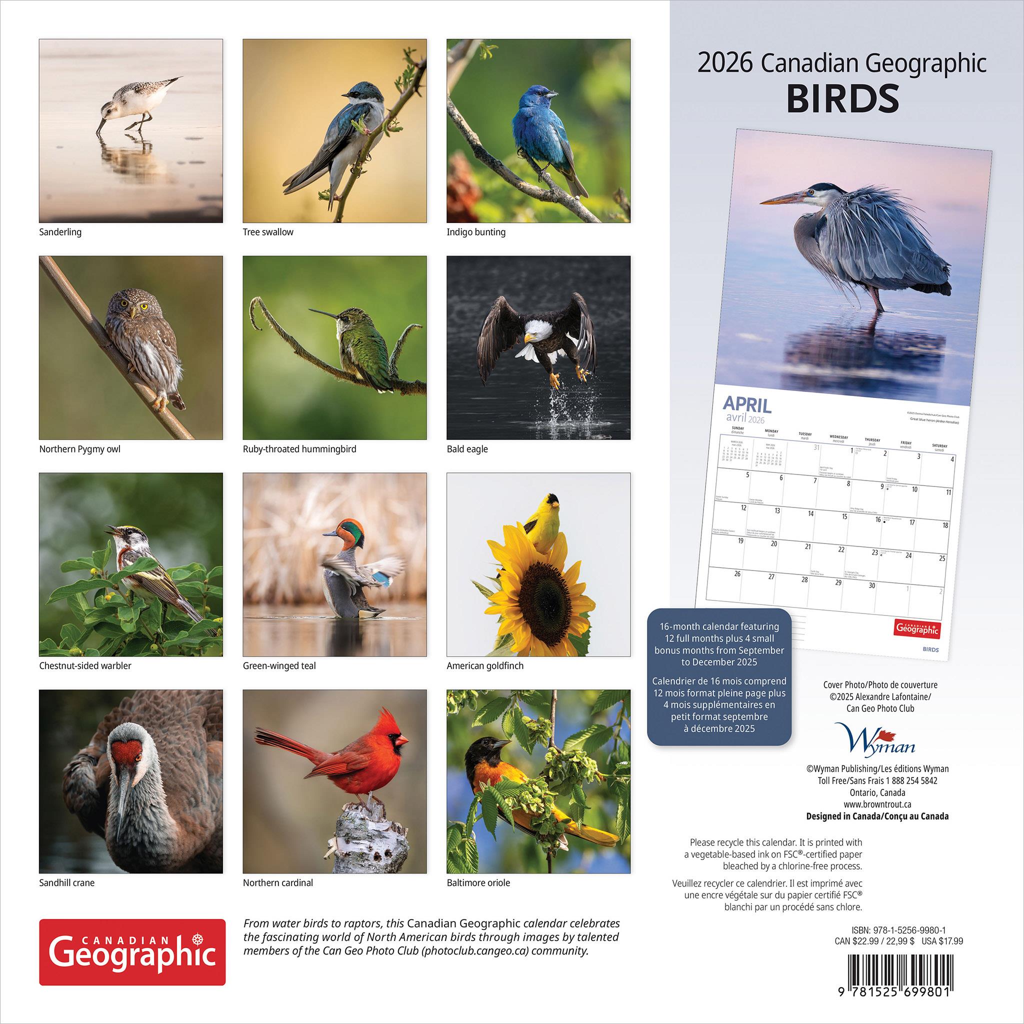 Canadian Geographic Birds 2026 Wall Calendar - Online Only