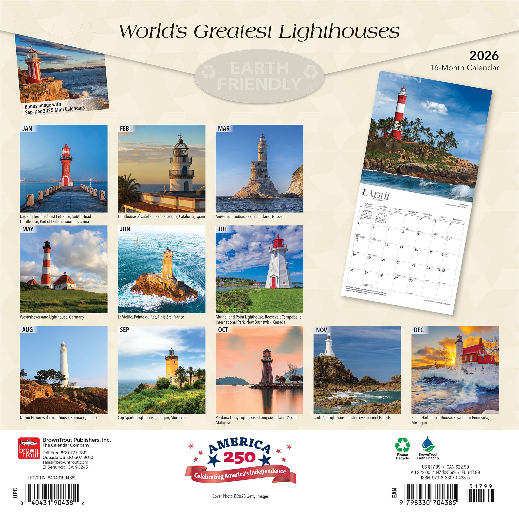 Worlds Greatest Lighthouses 2026 Wall Calendar
