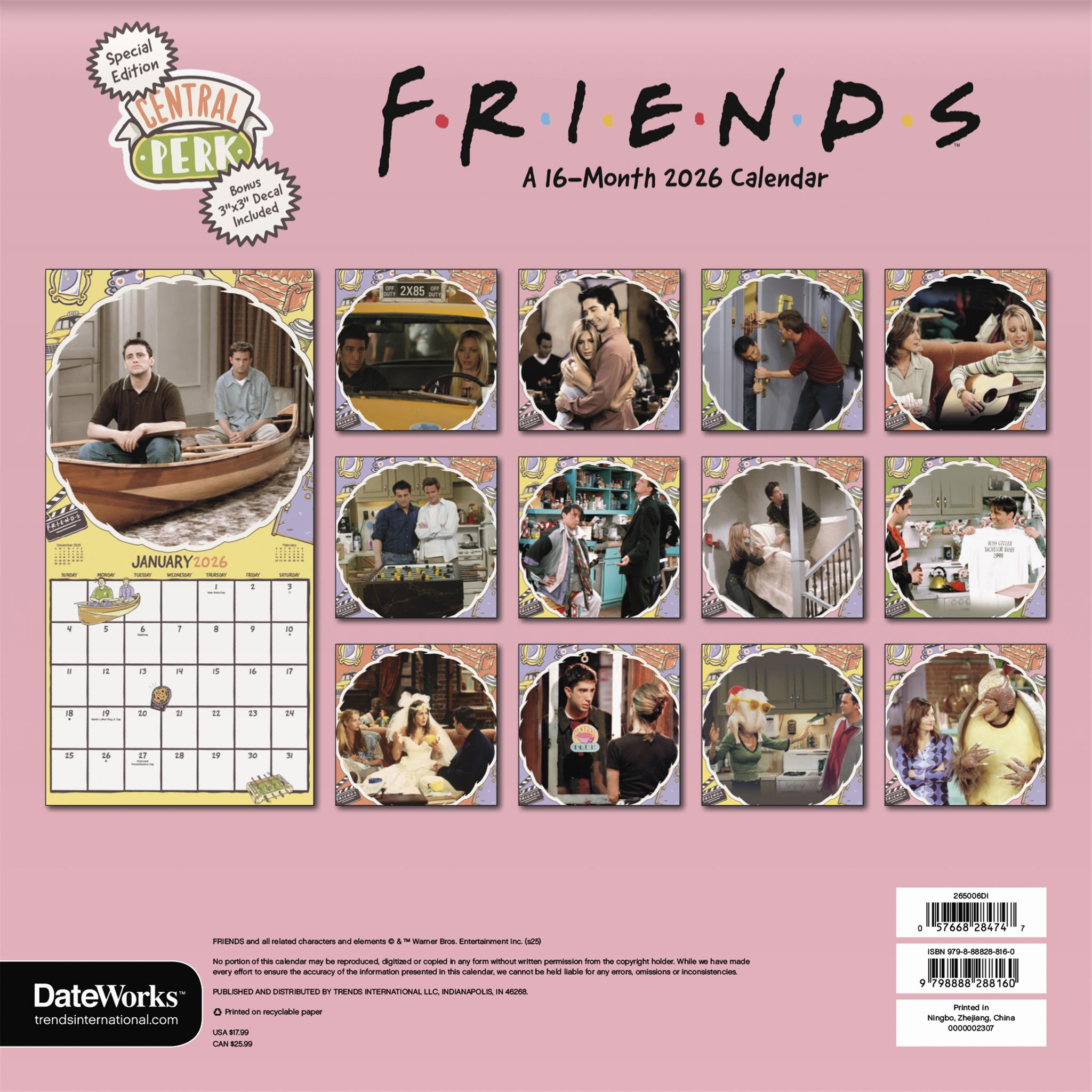 Friends Exclusive with Decal 2026 Deluxe Wall Calendar